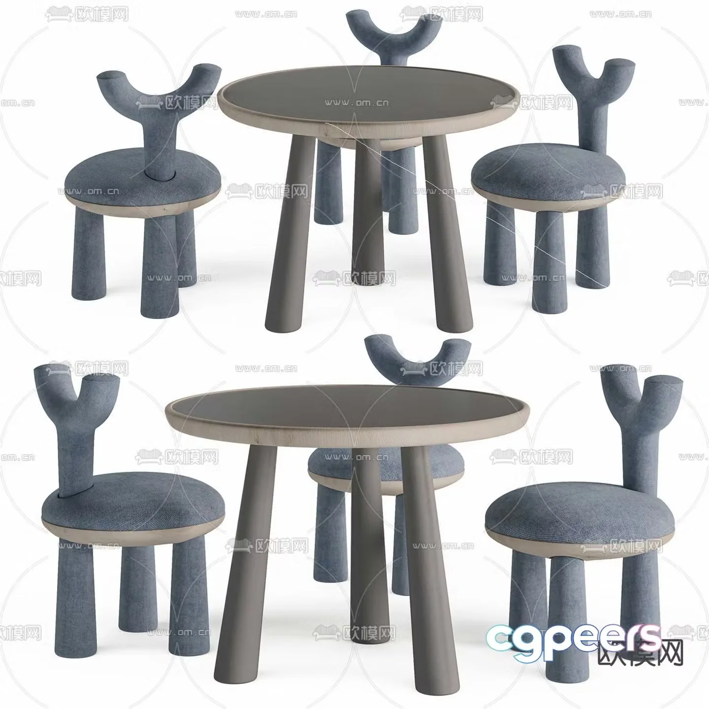 Nordic fabric croissant children’s table and chair 3D model