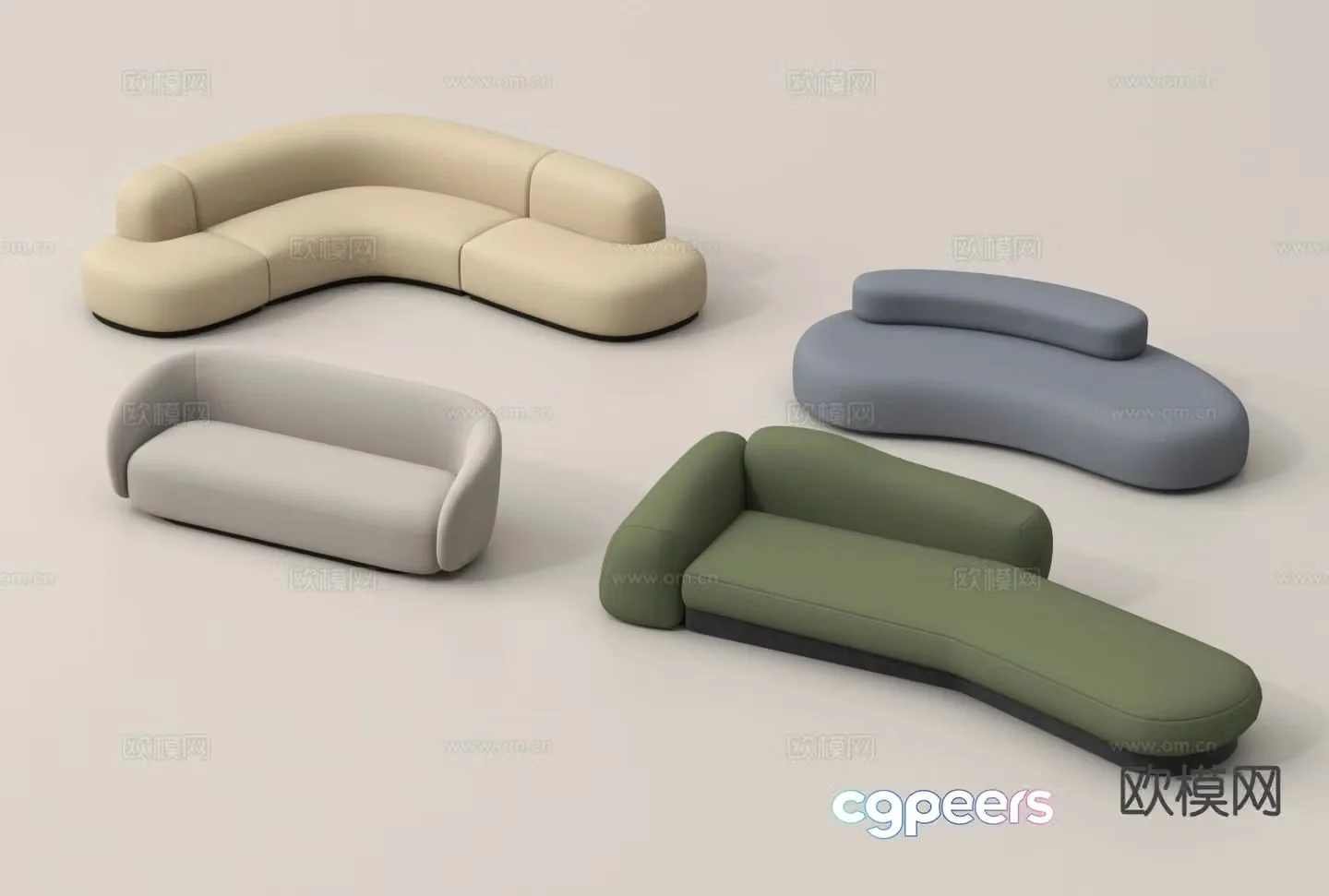 multi-person sofa curved sofa corner sofa 3d model