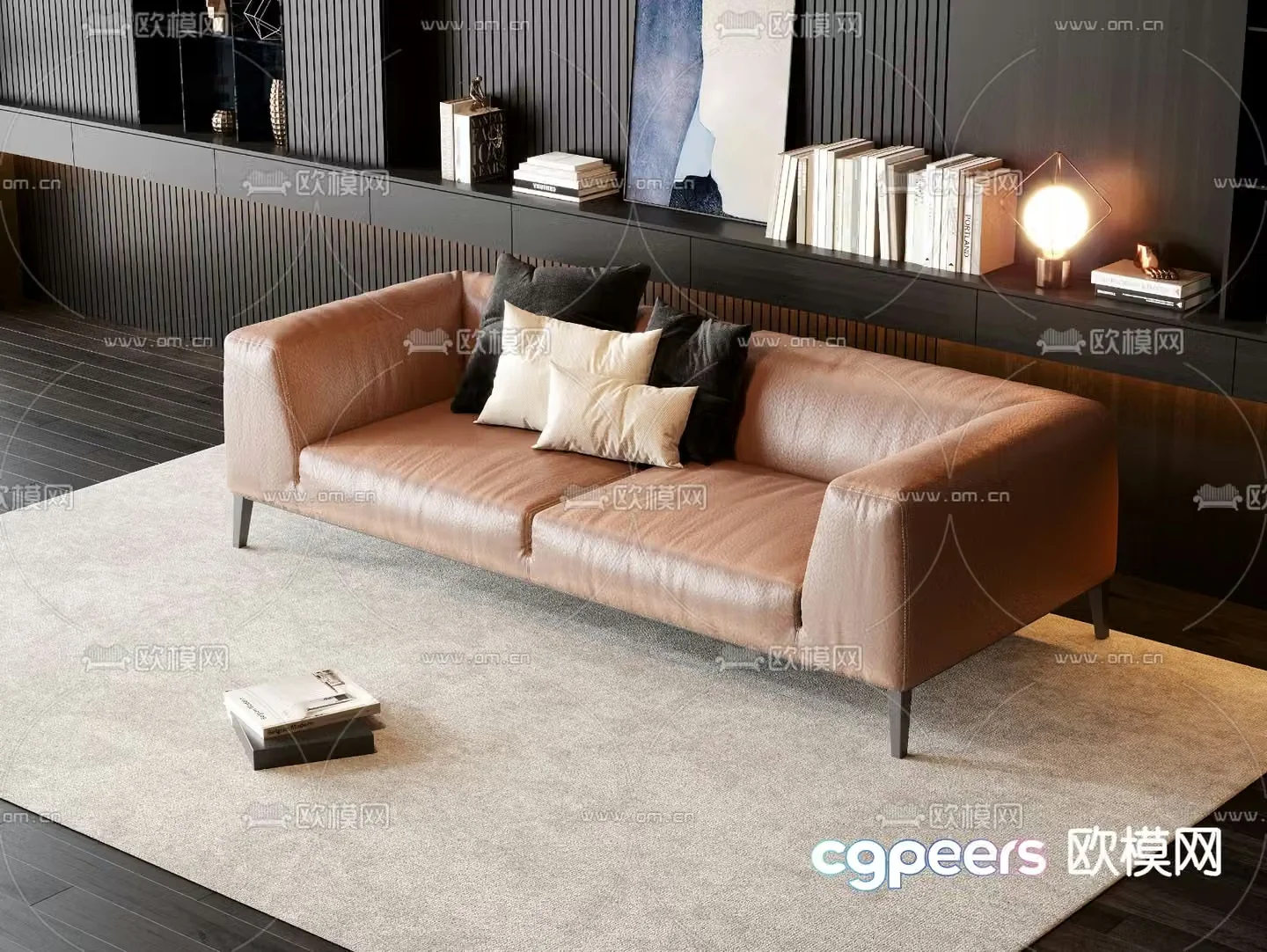 Double sofa leather sofa 3d model