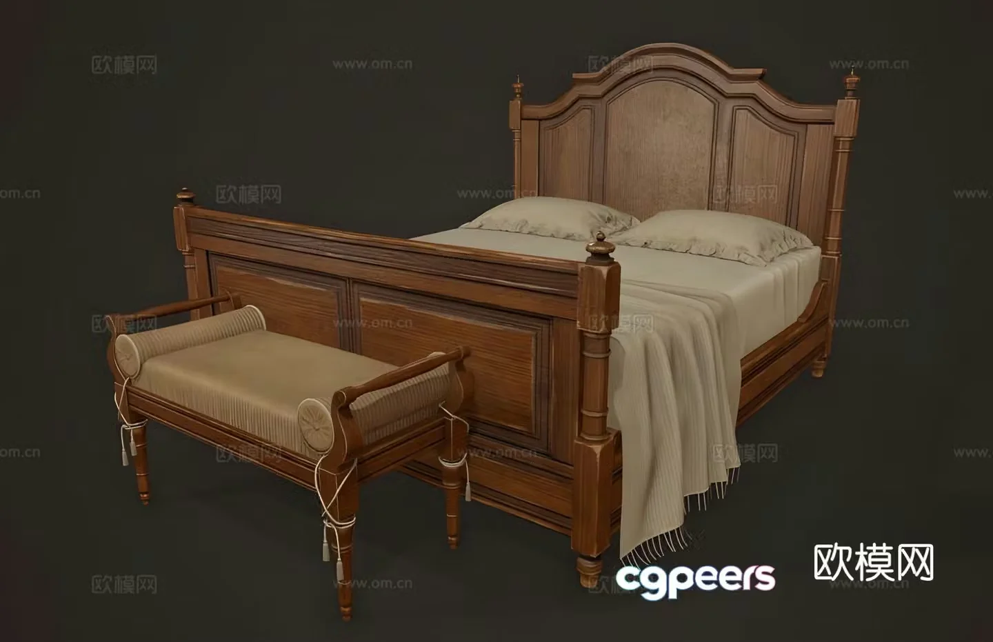 European double bed 3d model