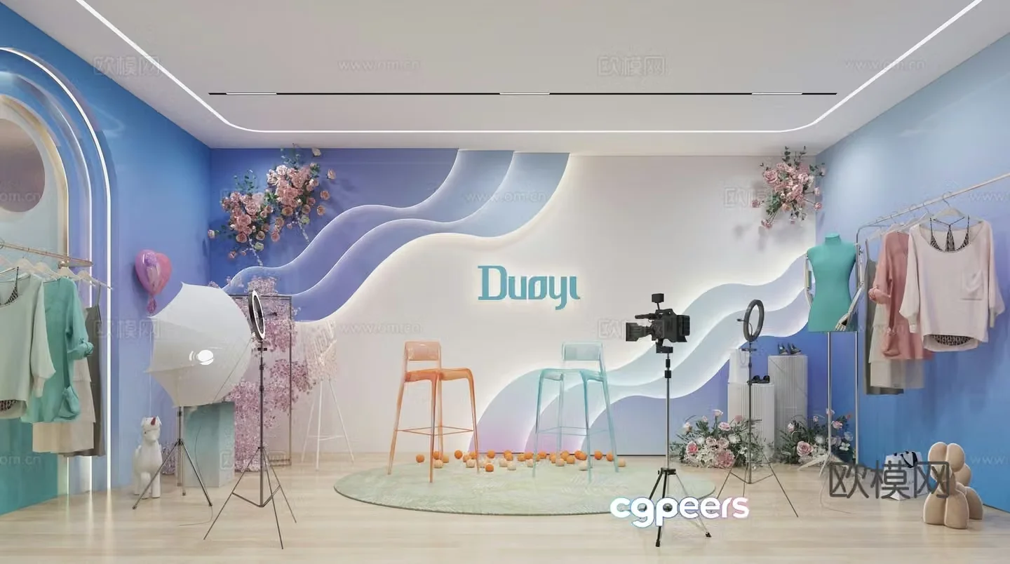 Modern clothing live broadcast room 3D model