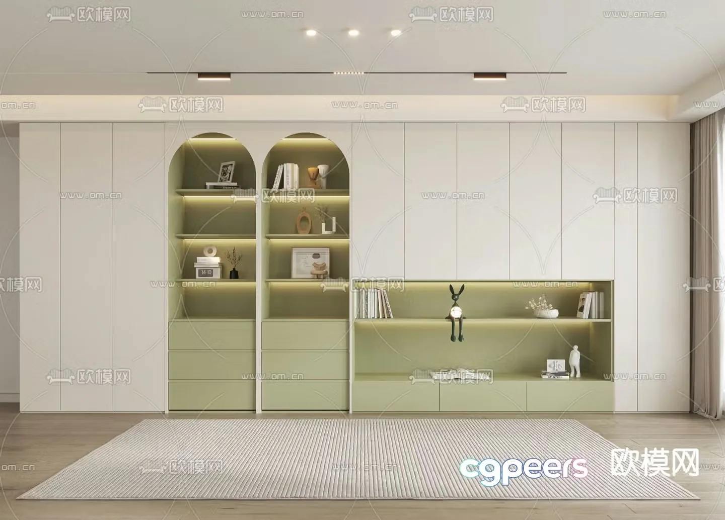 Cream style decorative cabinet bookcase 3d model