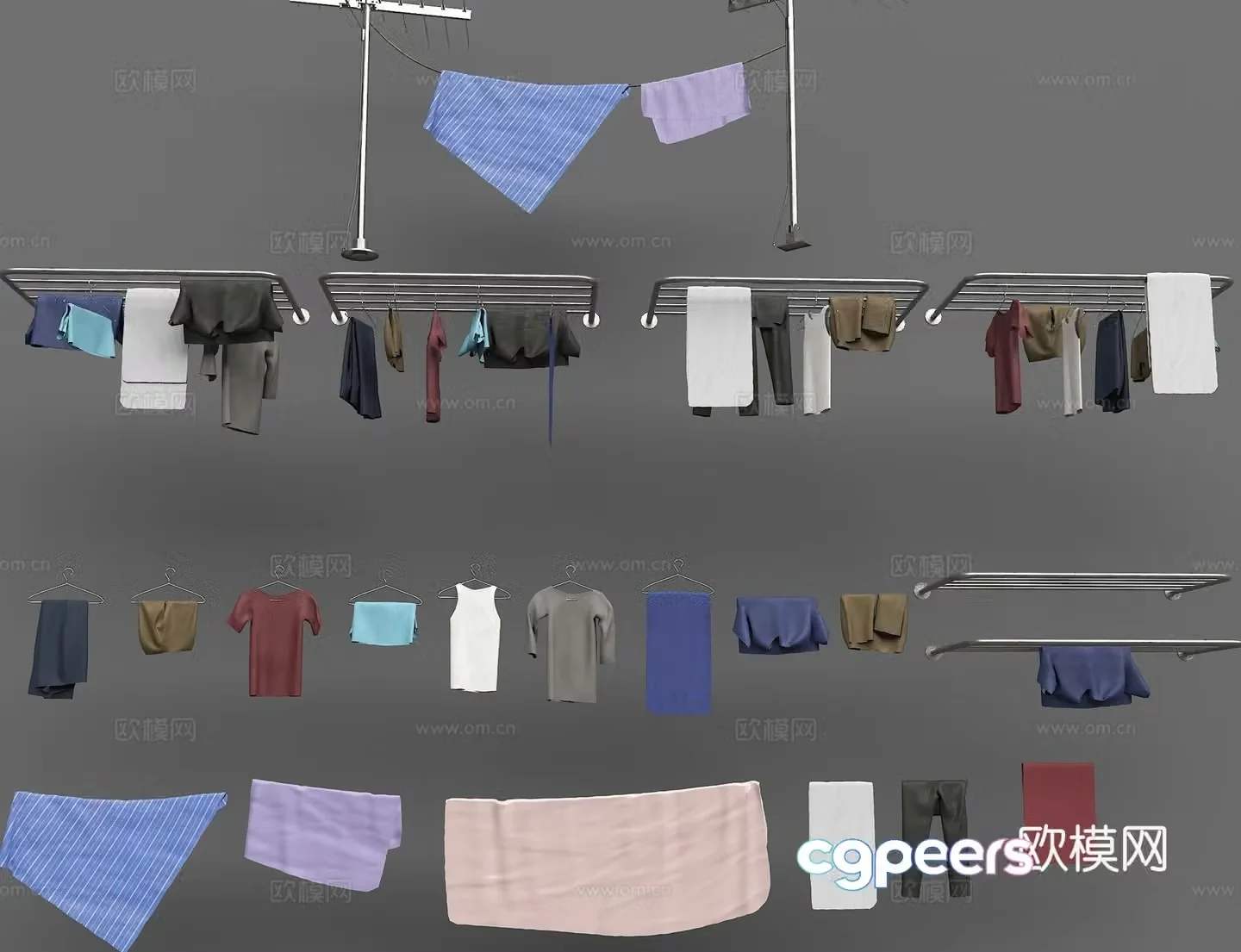 Outdoor clothes drying clothes hanging clothes old-fashioned clothes drying 3d model