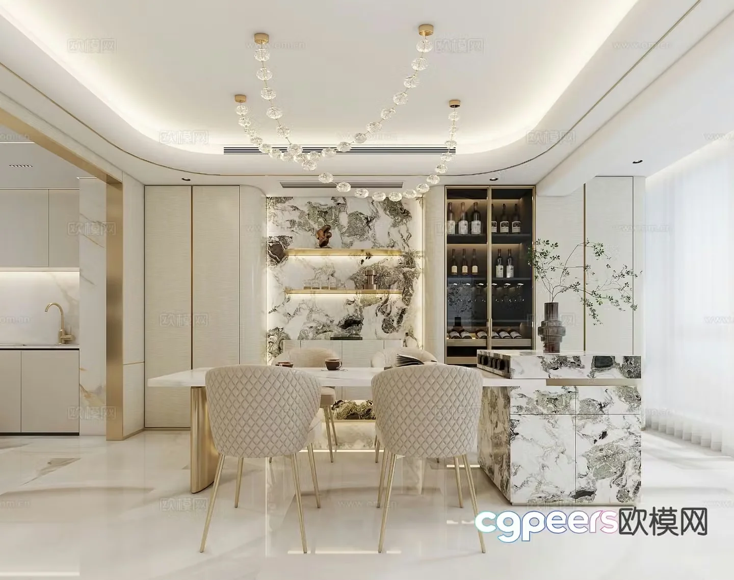 Light luxury restaurant Zhongdao restaurant 3D model