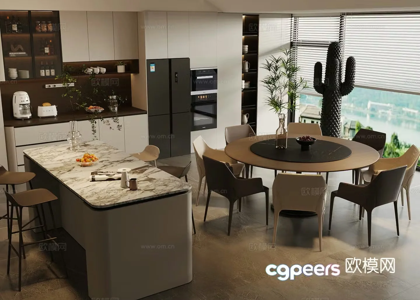 Modern Italian home restaurant Light luxury Italian restaurant Round table restaurant Island restaurant Black white and gray 3D model