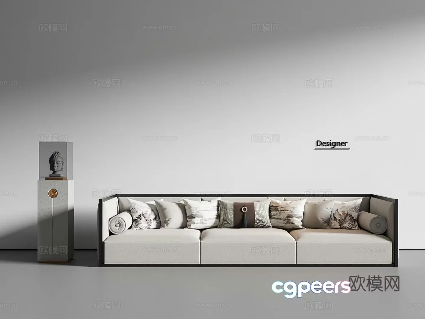 New Chinese three-person sofa fabric sofa 3D model