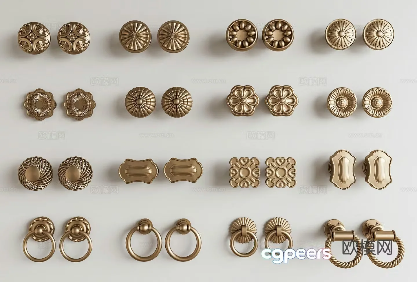 French medieval handle cabinet door handle cabinet door handle round handle carved handle ring handle 3d model