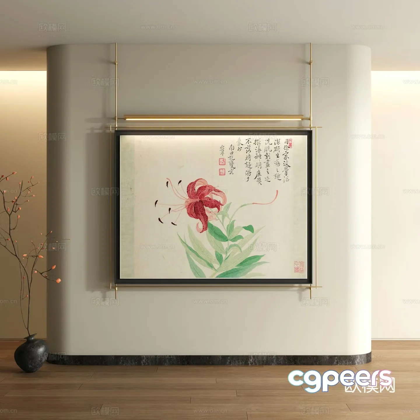 Song style decorative painting New Chinese style landscape painting 3D model