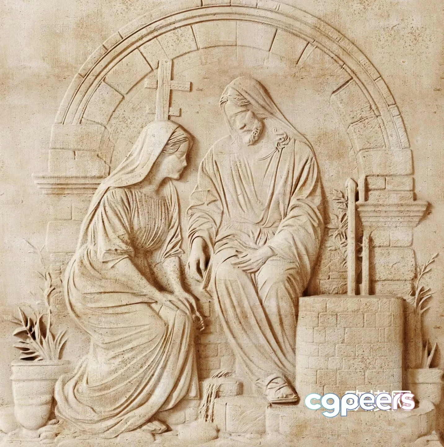European relief Jesus relief three-dimensional stone carving wall decoration Virgin relief carving sculpture wall decoration 3D model