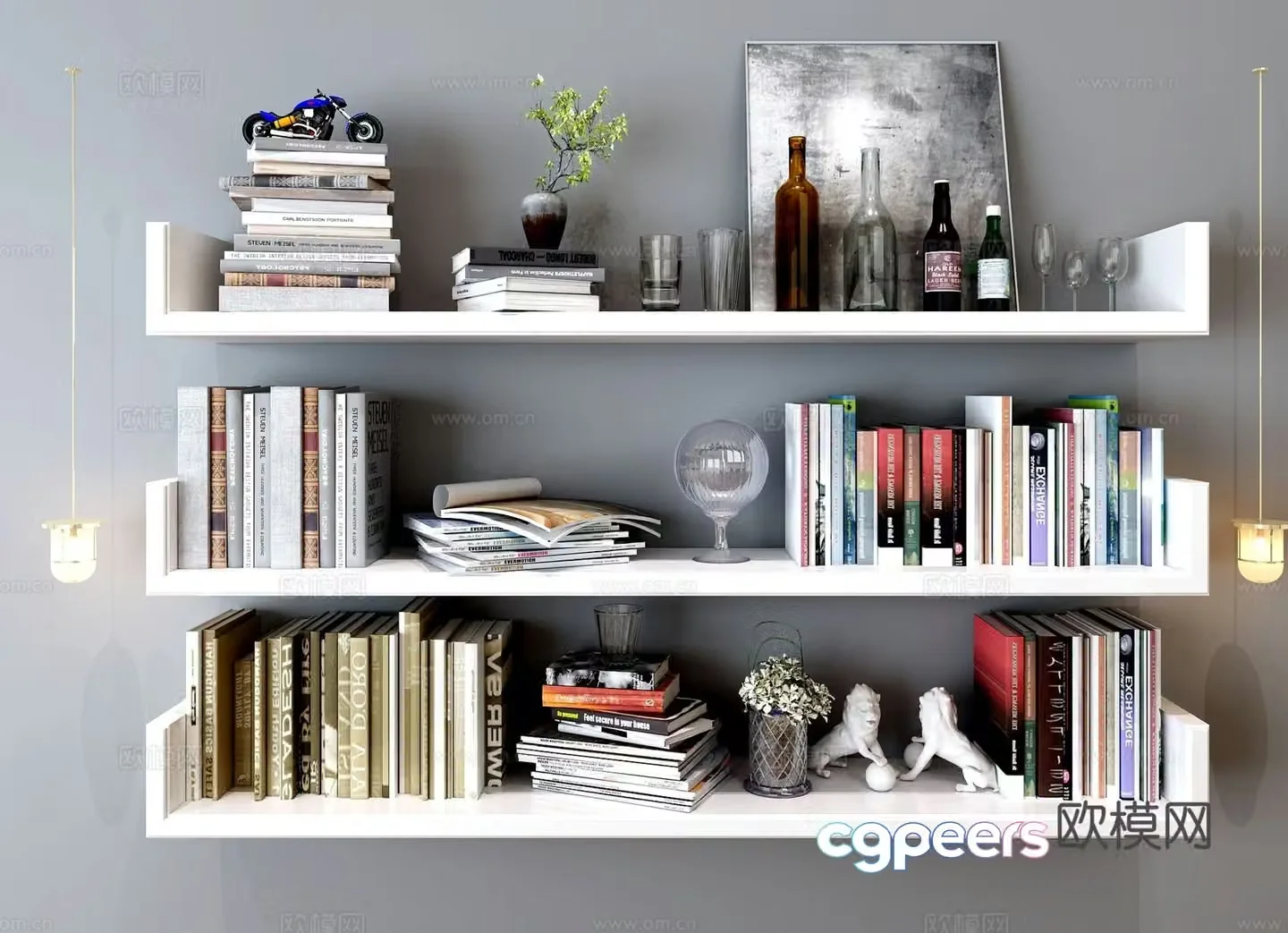Modern decorations ornaments books paintings water bottles 3D model