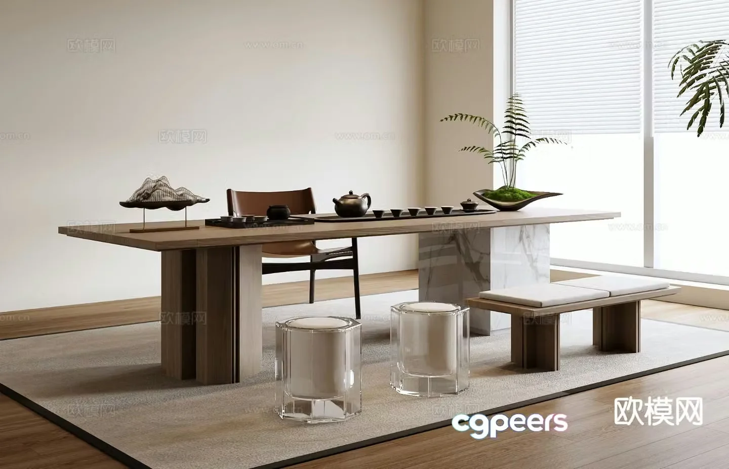 Modern tea table and chairs 3d model