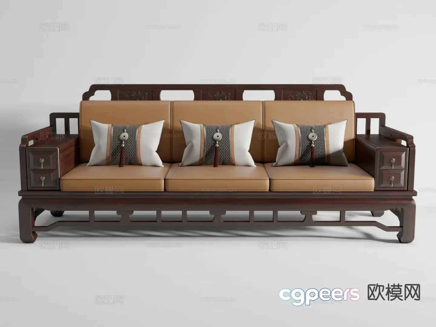 Chinese three-person sofa mahogany sofa 3d model