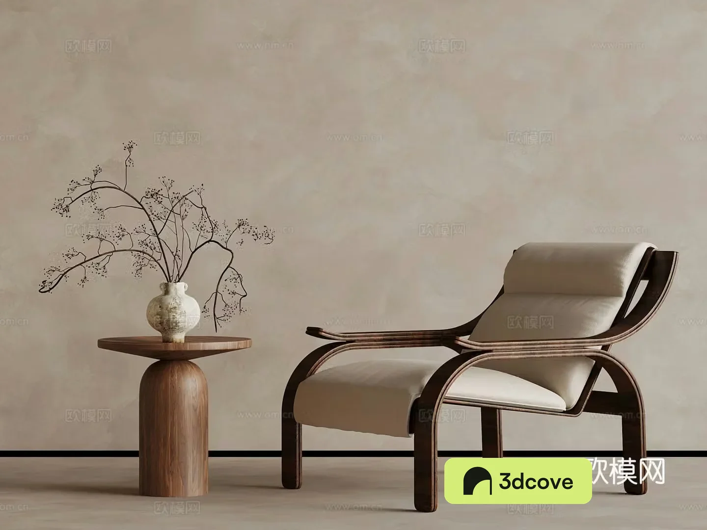 Medium style leisure chair side 3D model