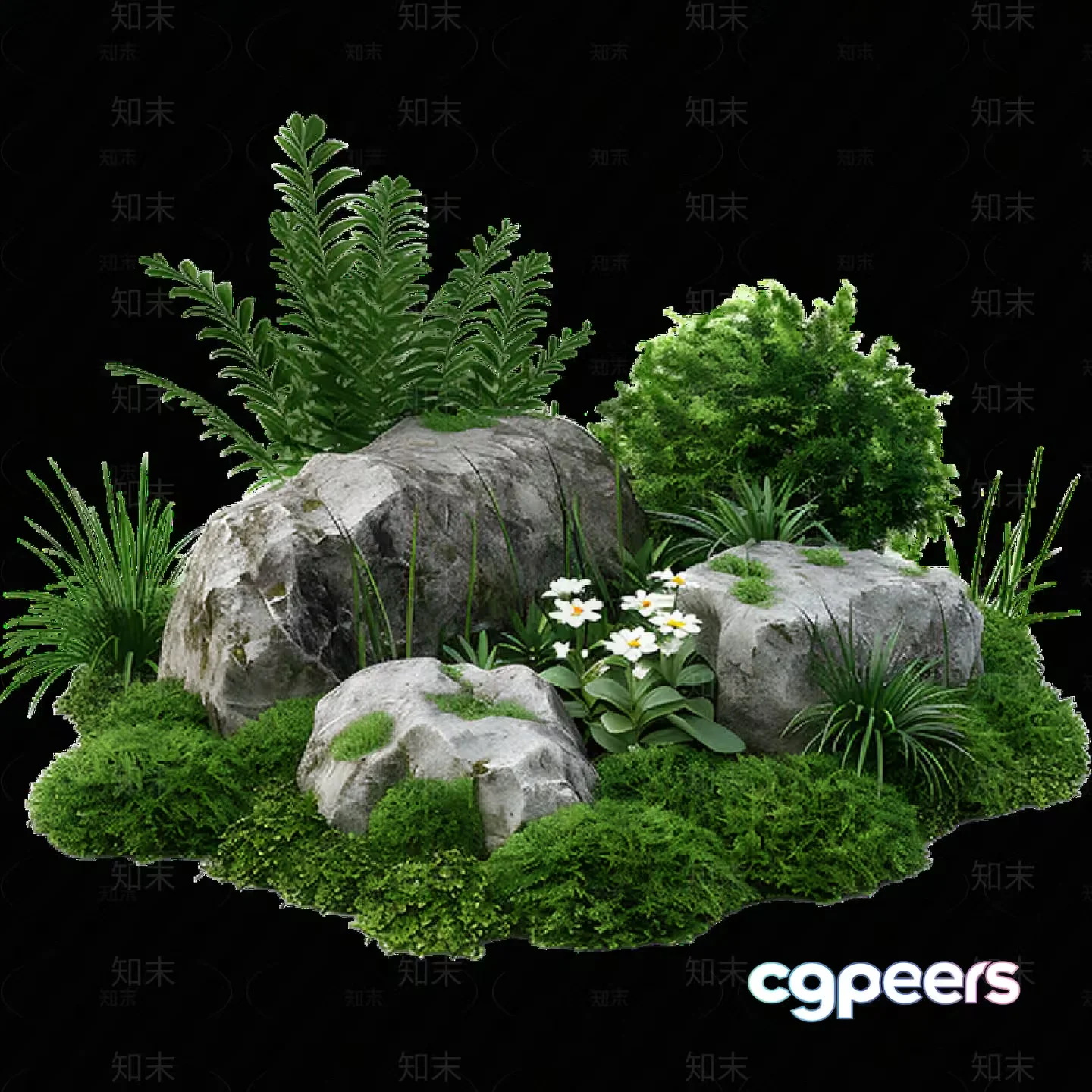 A Small Rock Garden 3D Model – 11377 – VRAY Render