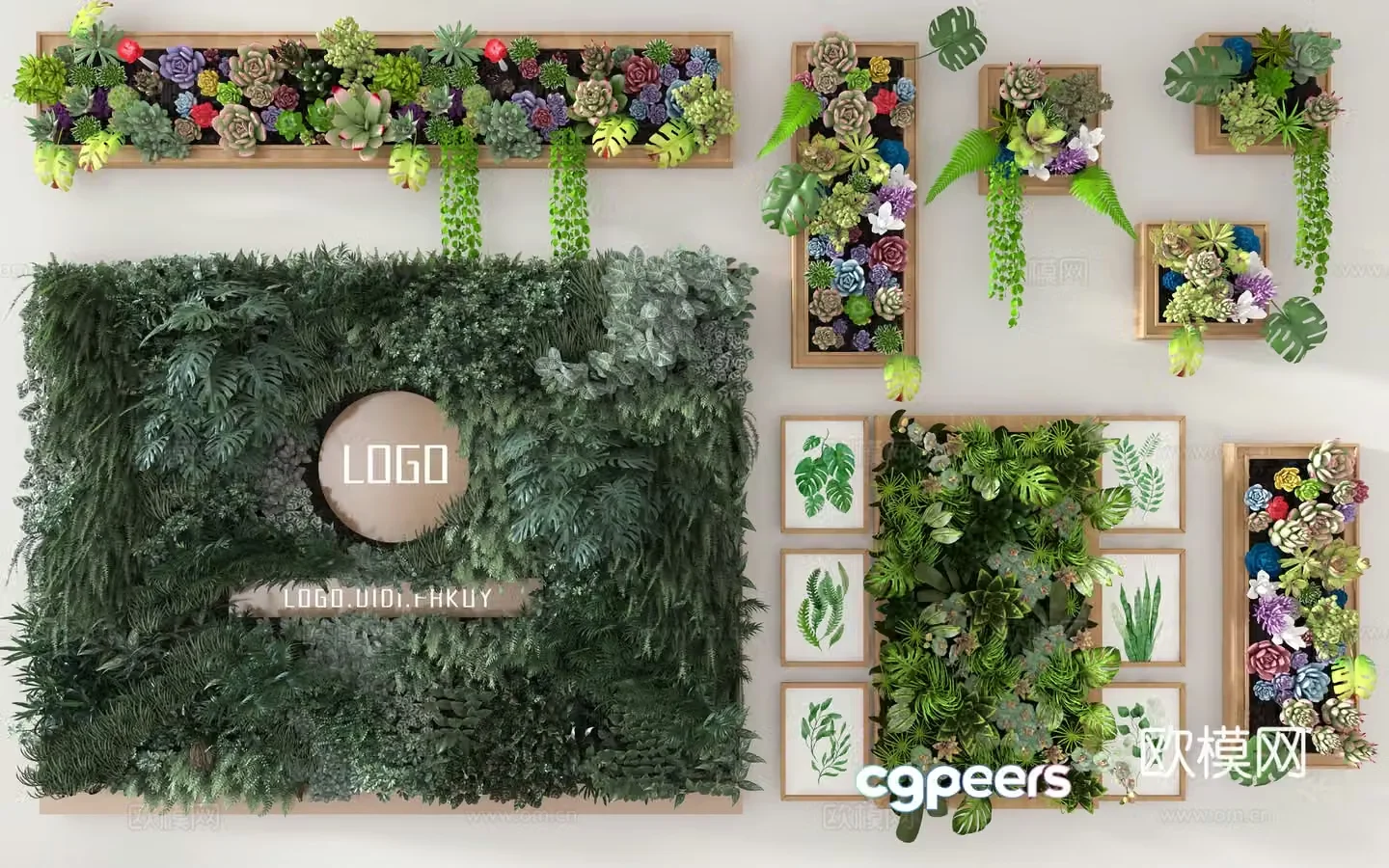Green plant wall plant decoration wall moss decoration wall succulent plant wall green plant image wall background wall 3d model