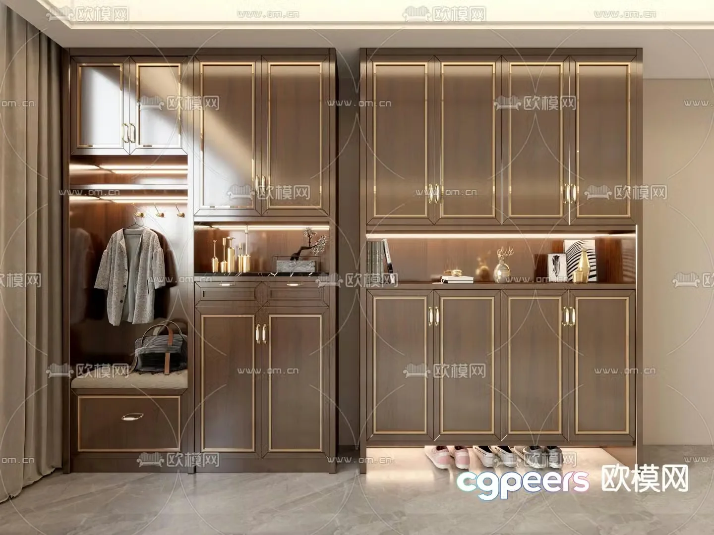 New Chinese style shoe cabinet 3D model of the entrance shoe cabinet
