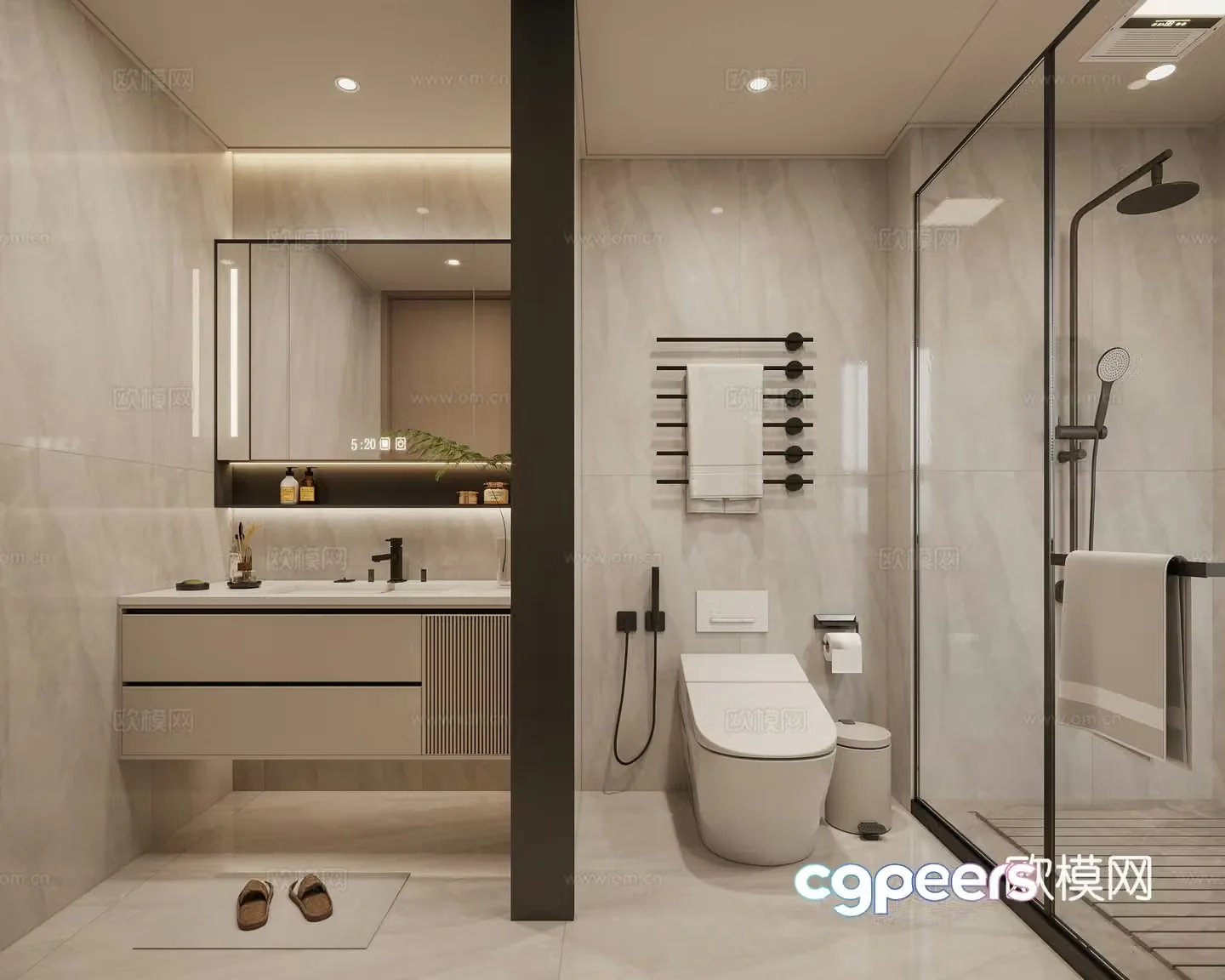 Modern bathroom sink toilet mirror shower 3d model