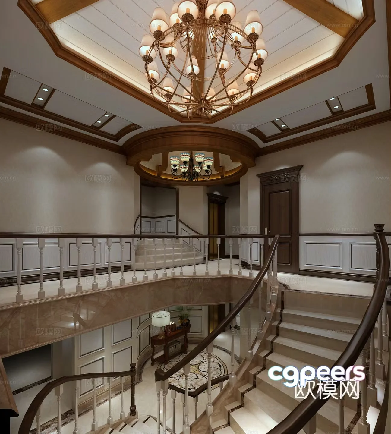 American stairwell Dome Spiral Staircase 3D Model
