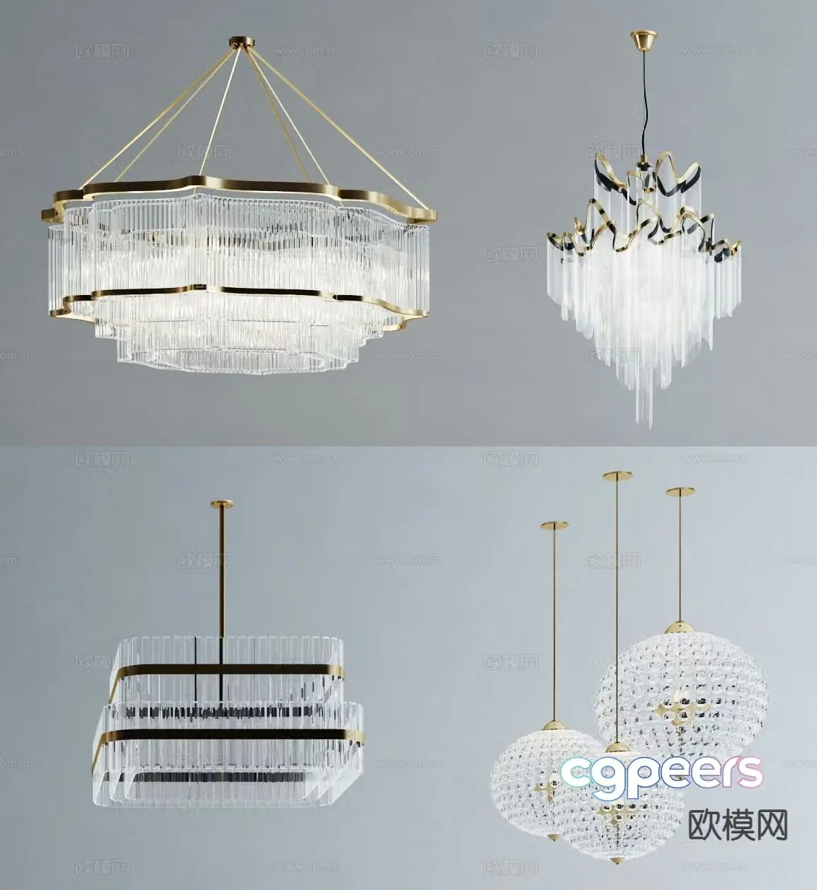 Light luxury crystal chandelier 3d model
