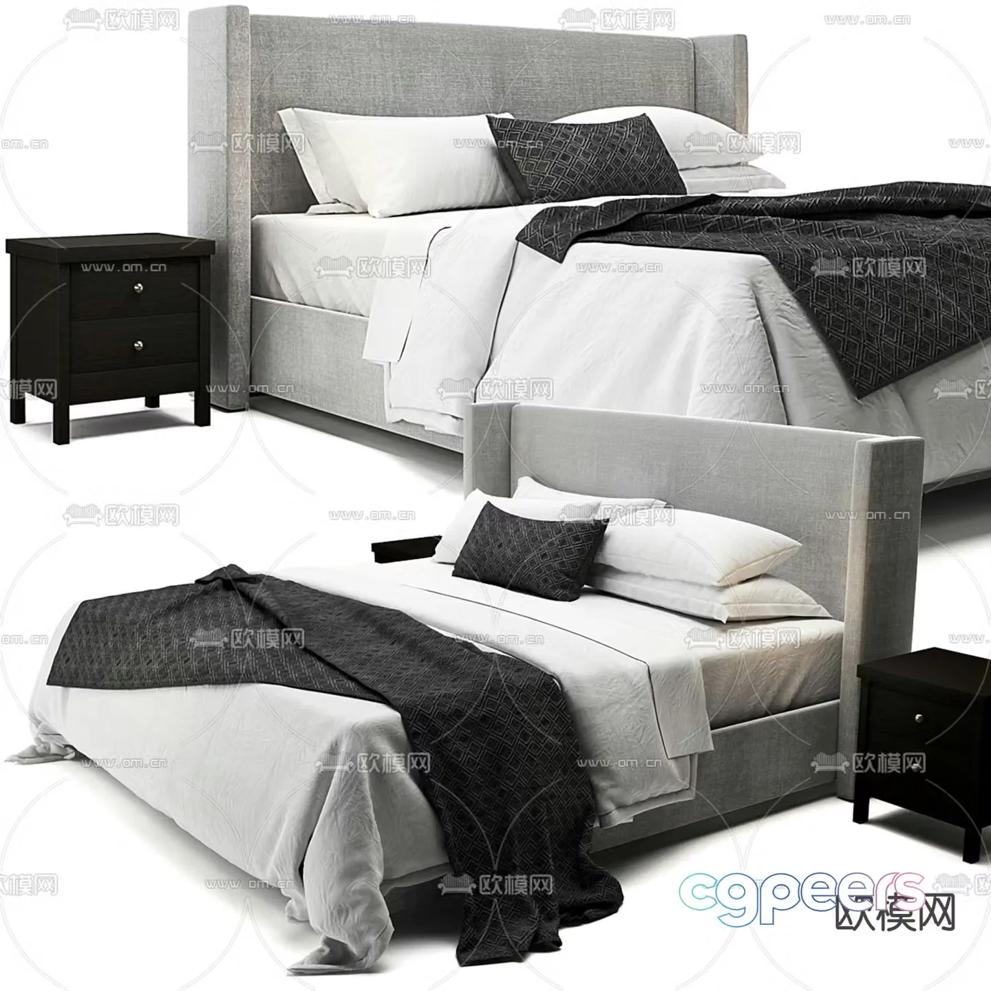 Elliot Shelter double bed upholstered bed 3d model