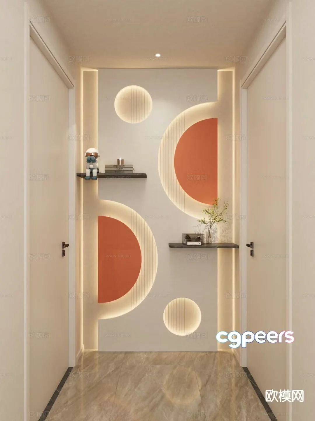 Cream style wall cabinet wall-mounted storage rack display rack 3D model