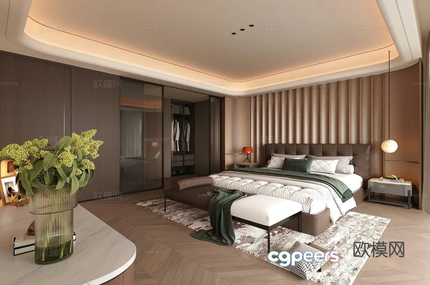 Modern Italian home bedroom Light luxury Italian bedroom Superior gray bedroom Italian backrest double bed 3D model