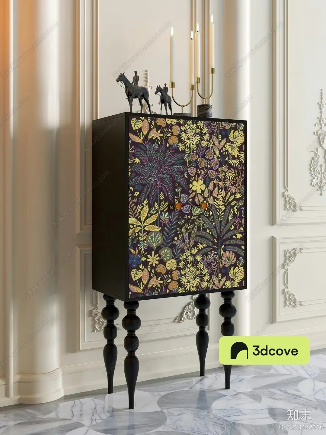 A Cabinet With A Floral Design