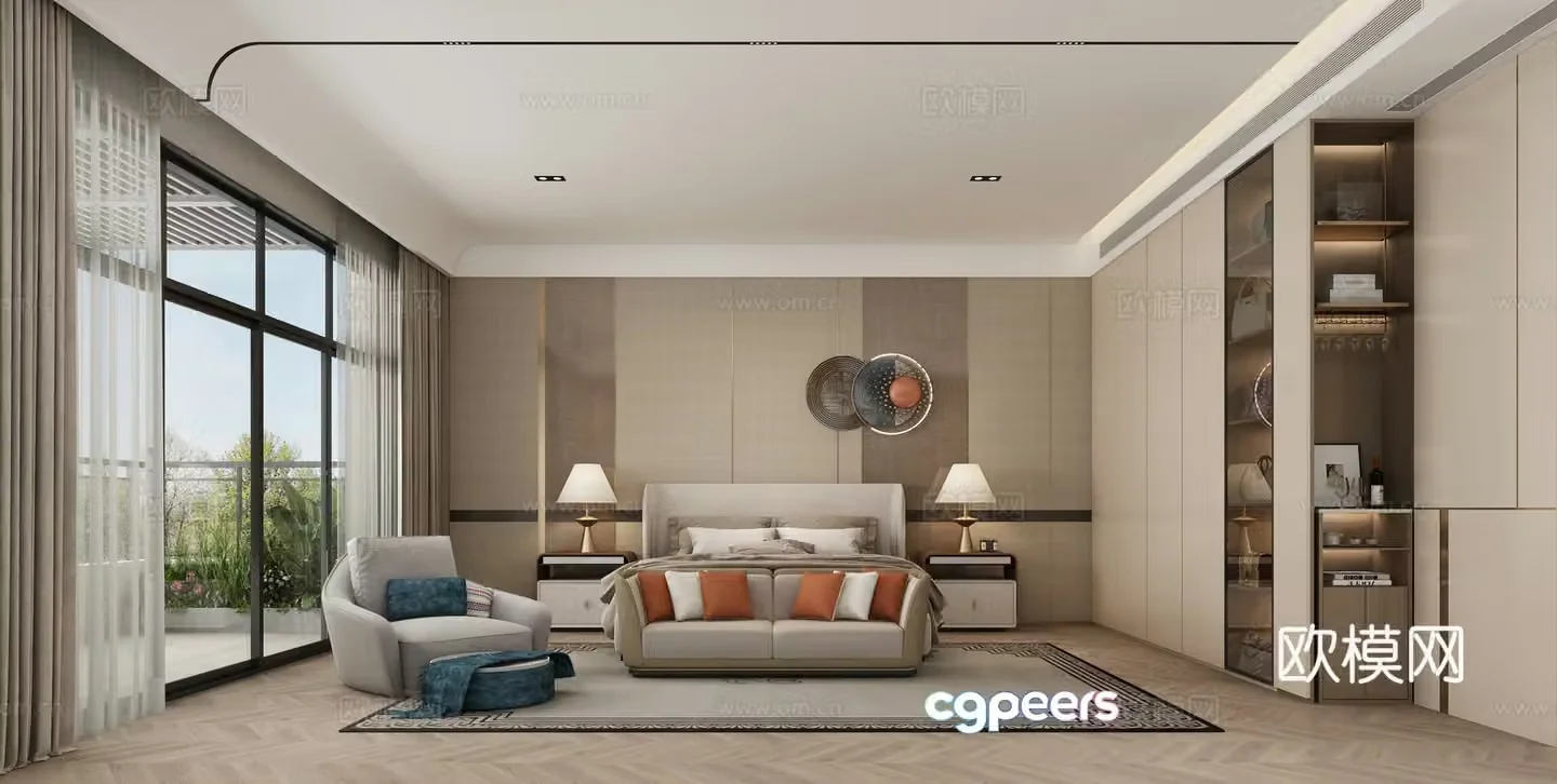 Modern villa master bedroom 3d model