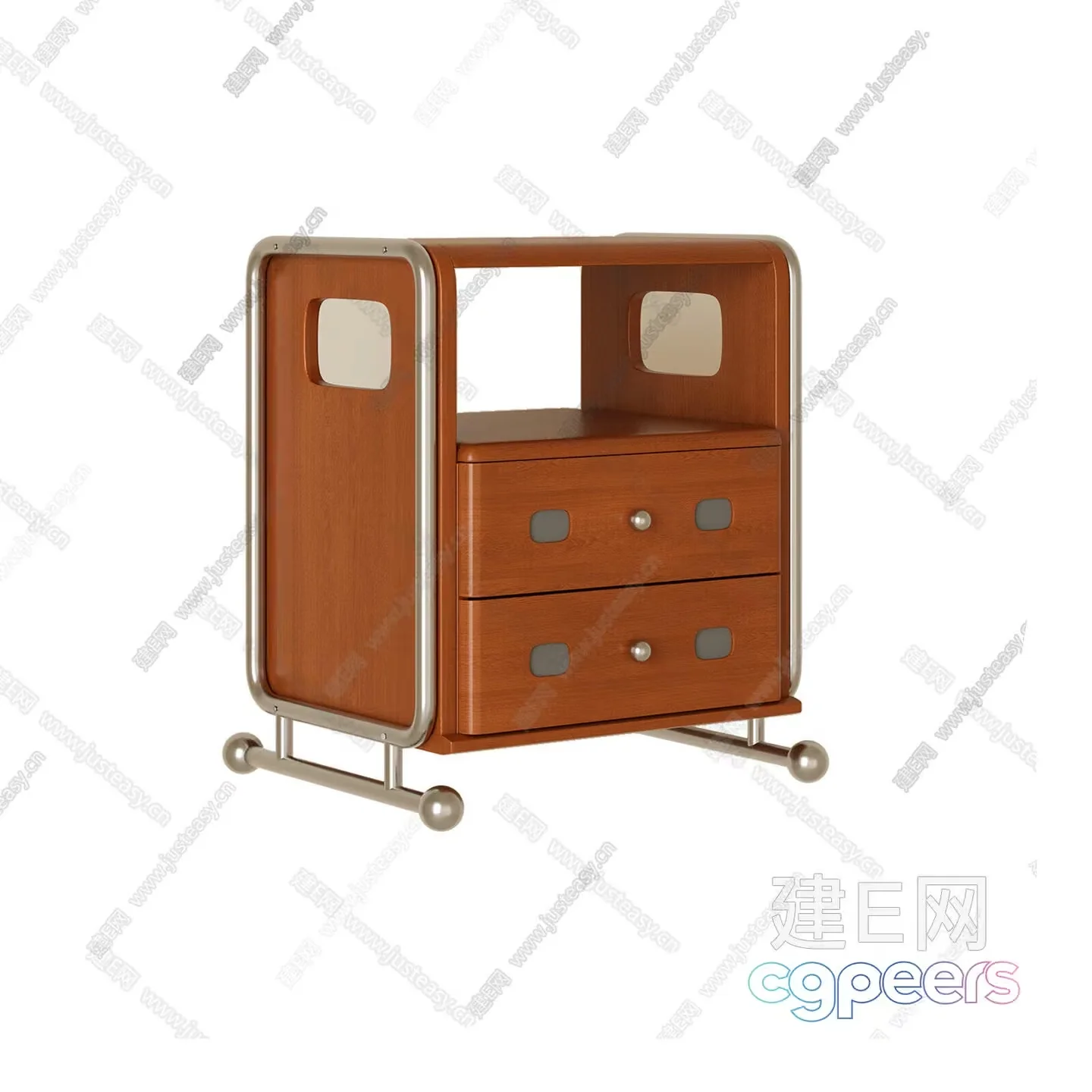 A Wooden Dresser With Silver Accents 3D Model – 11015 – CORONA Render