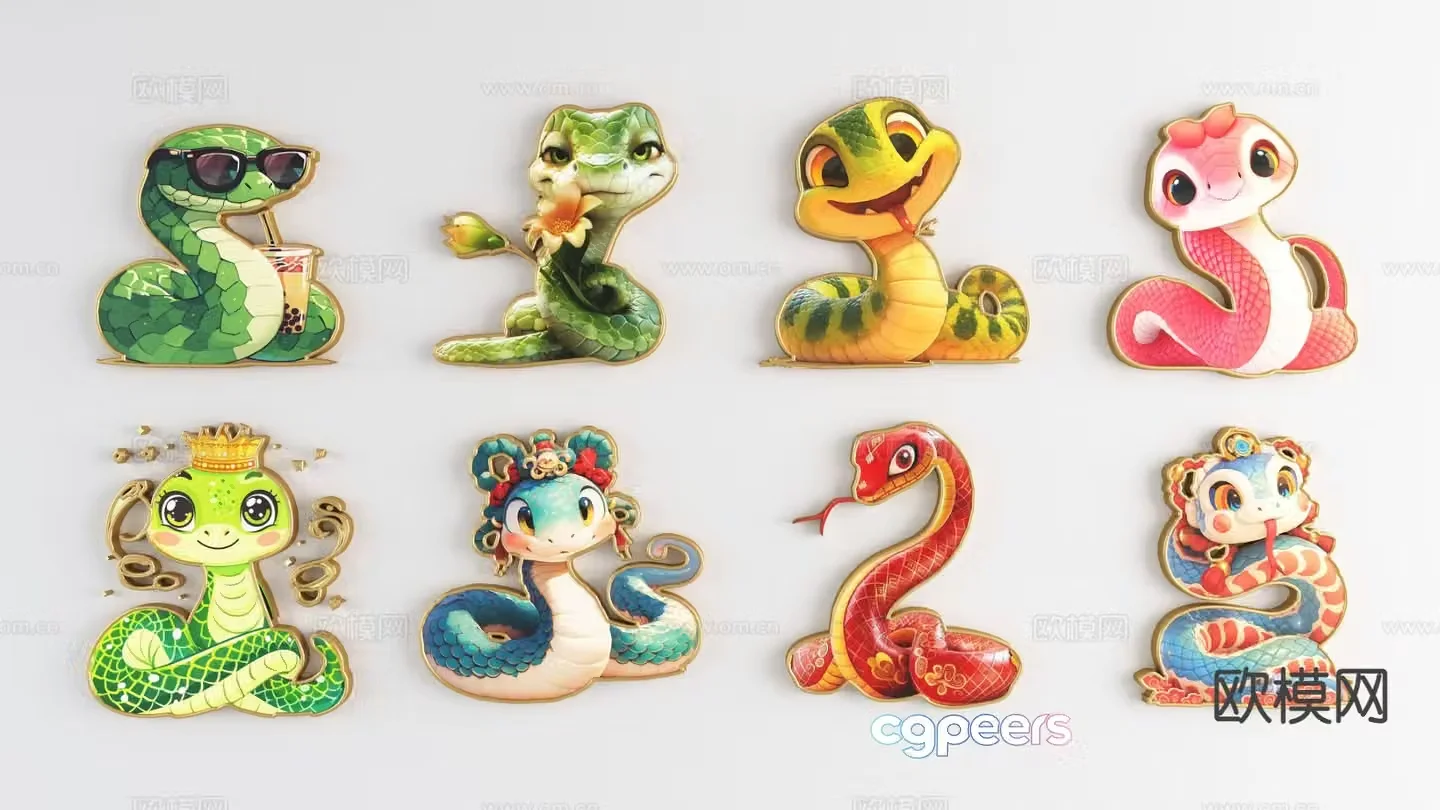National trend of the Year of the Snake silhouette Snake zodiac 3D model