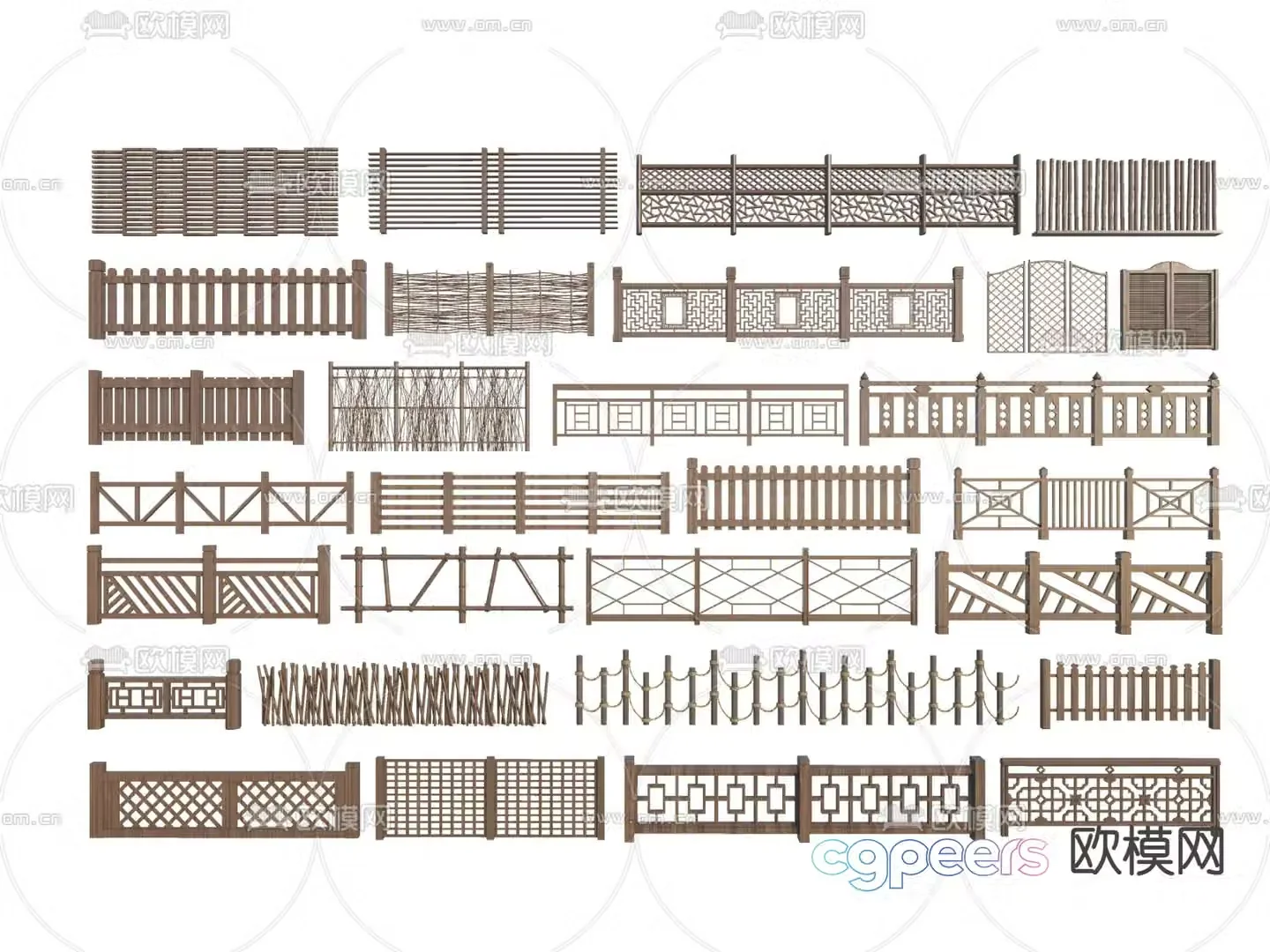 Chinese fence guardrail bamboo fence fence grille 3d model
