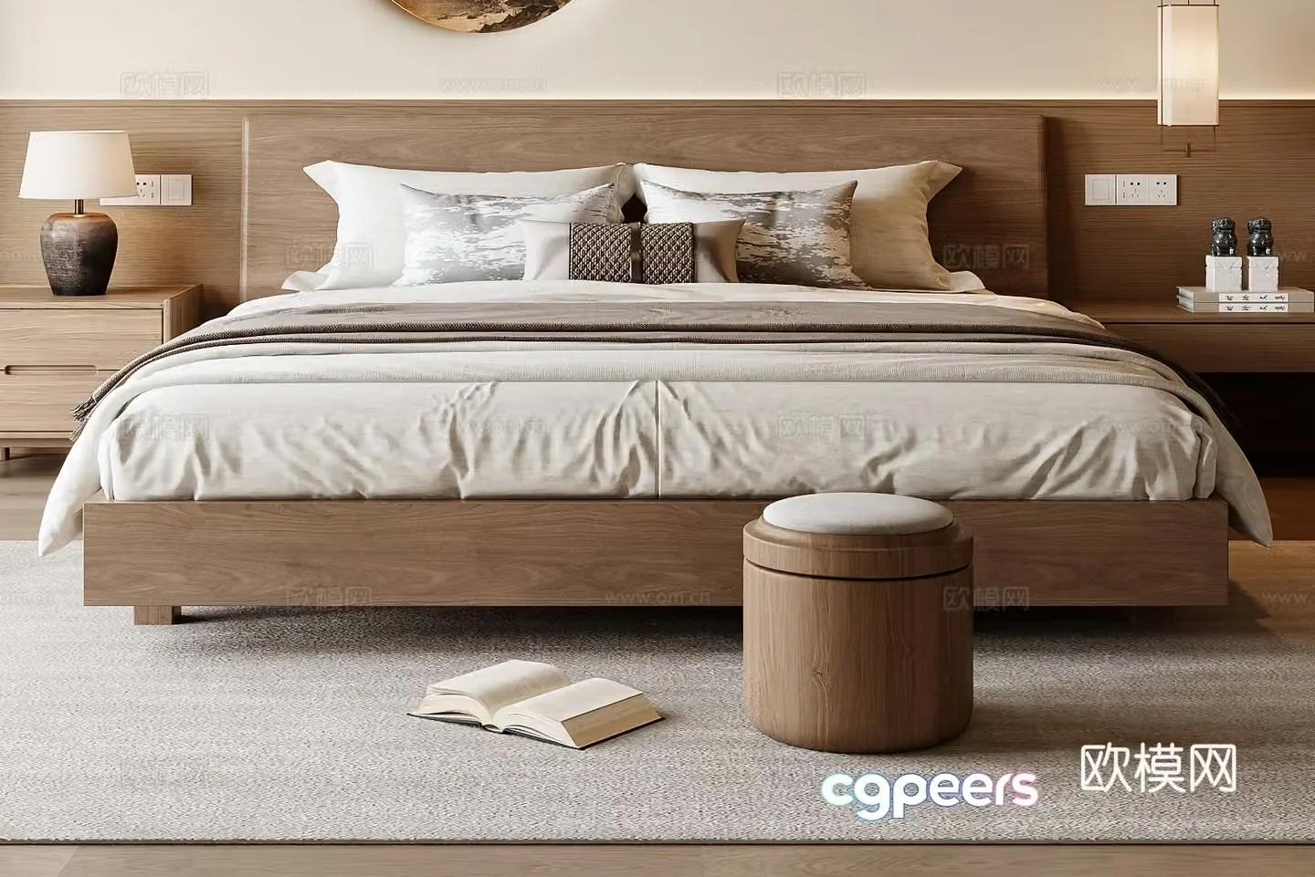New Chinese style double bed 3d model