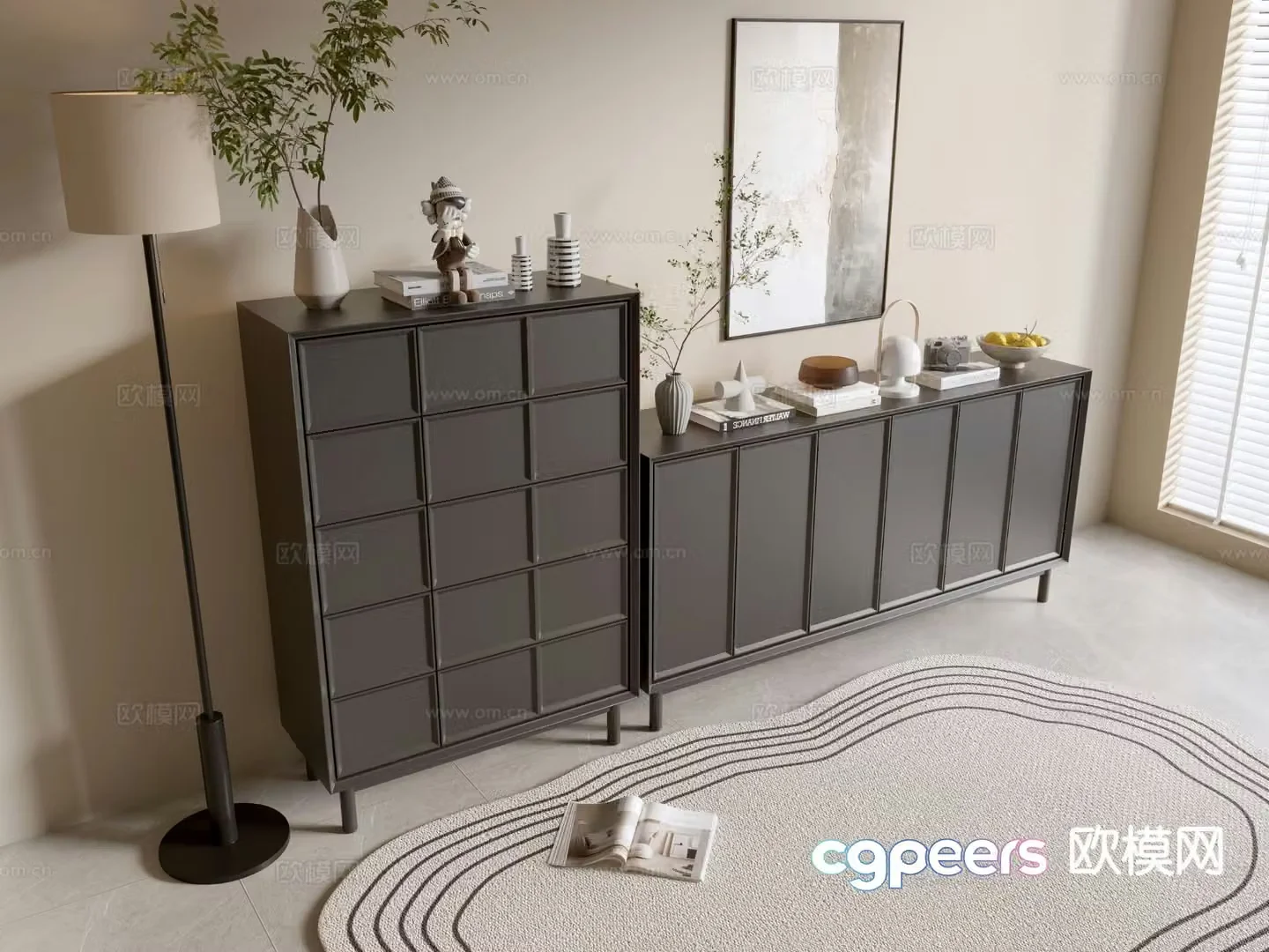 Modern black cabinet entrance cabinet drawer cabinet 3d model