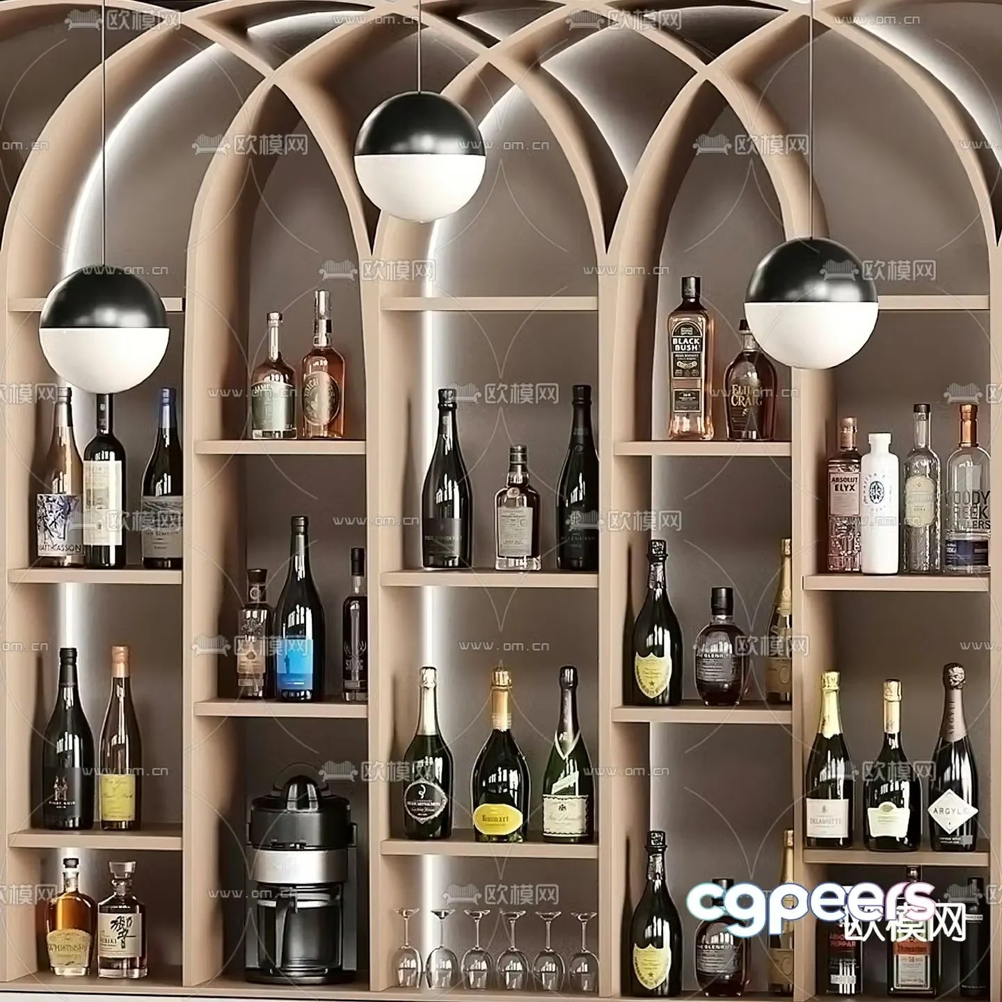 Modern red wine wine cabinet 3D model
