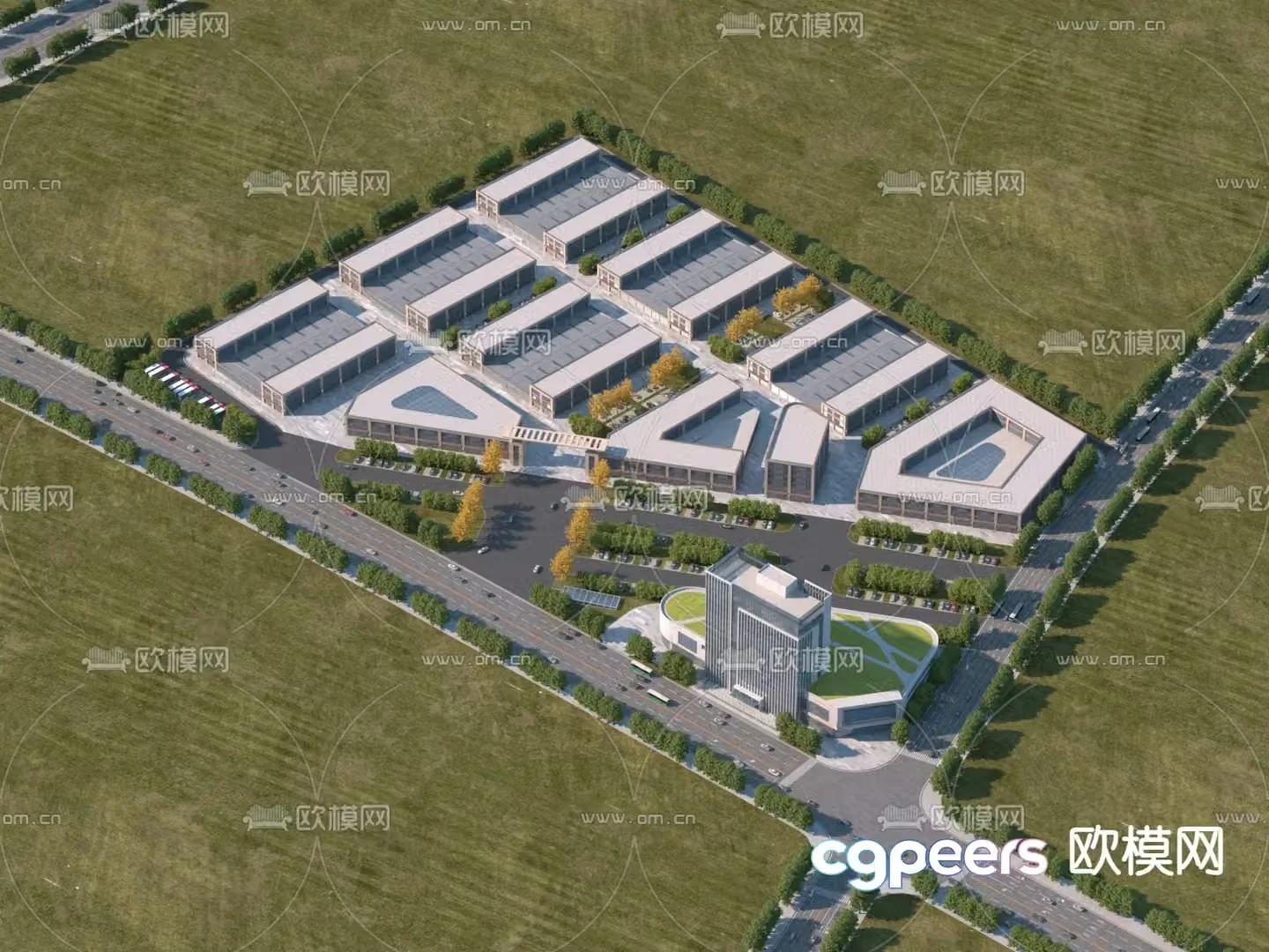 Industrial park factory aerial view 3d model