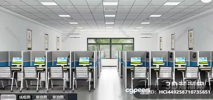 A Modern Office Space With Cubicles 3D Model – 2656 – VRAY Render