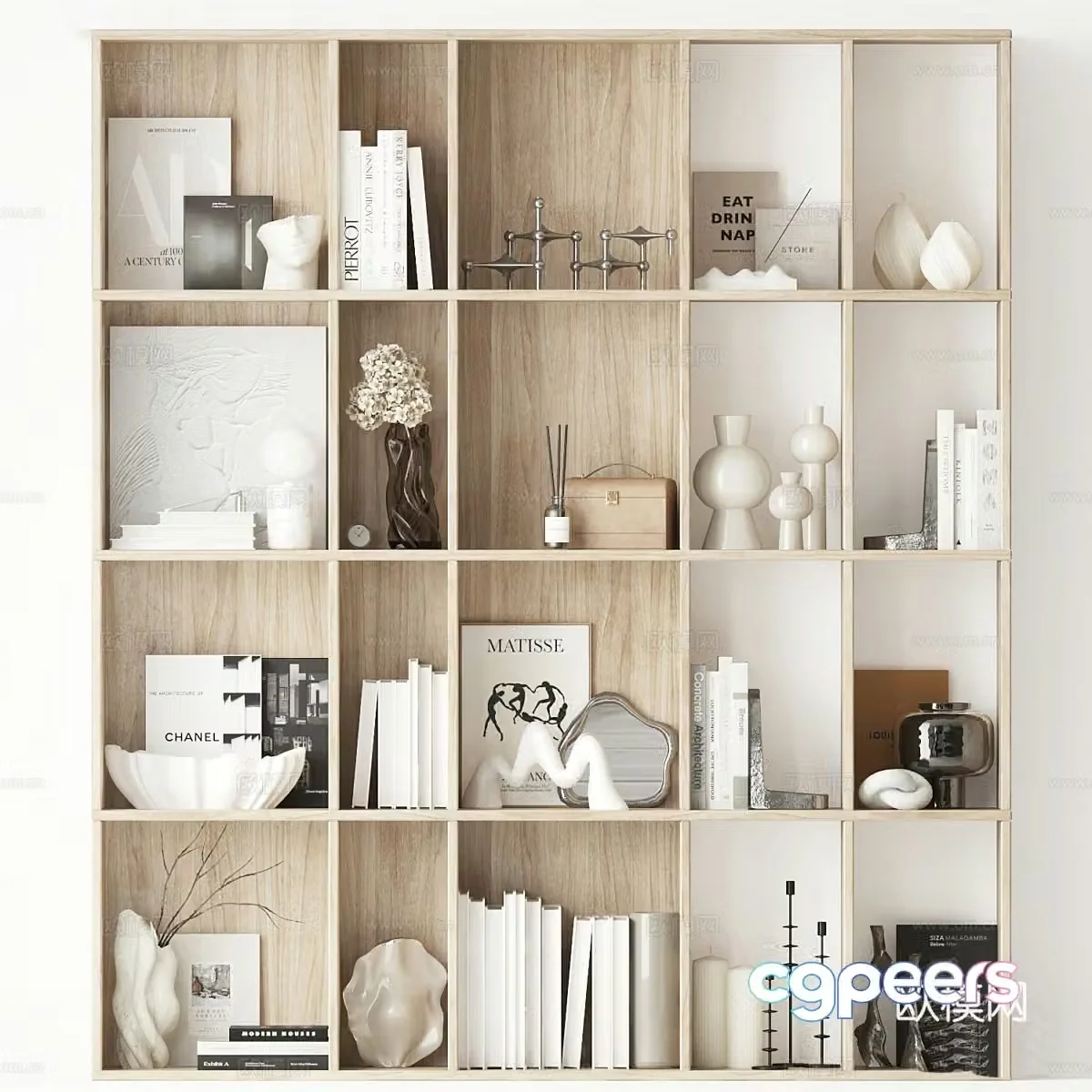 Modern log open bookcase decorative cabinet 3d model