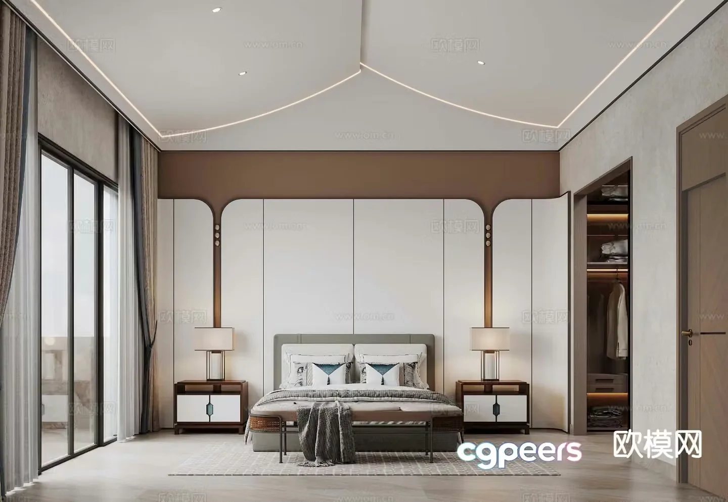 New Chinese style villa bedroom master bedroom 3d model