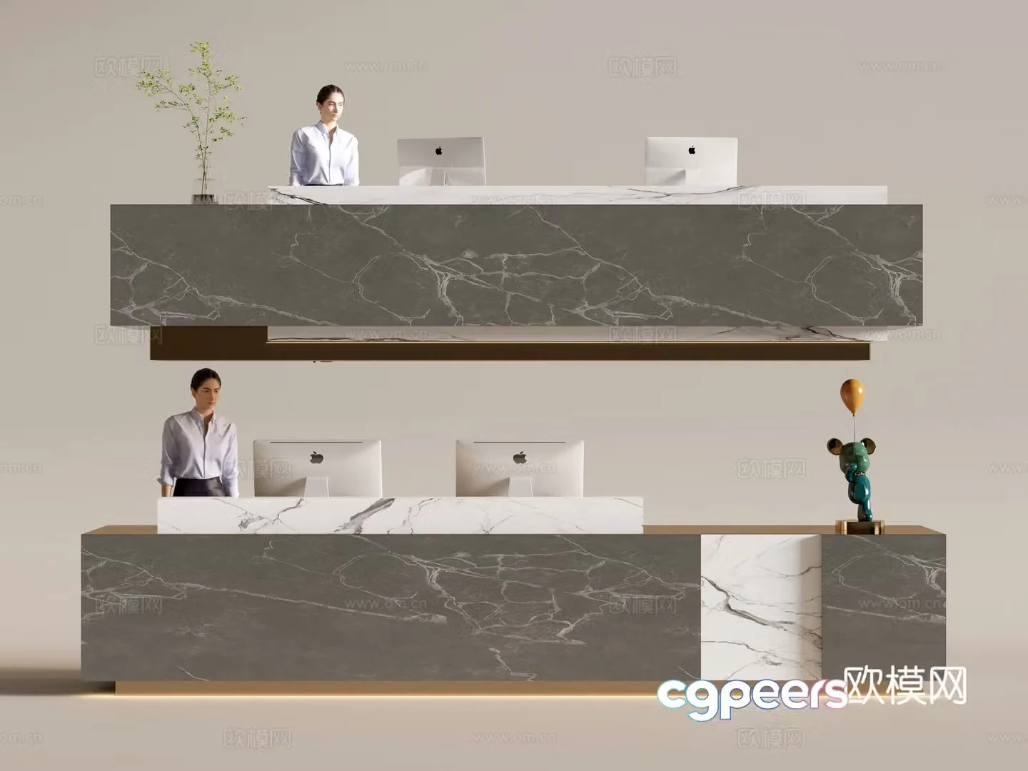 Modern company front desk reception area bar reception desk service desk combination 3D model