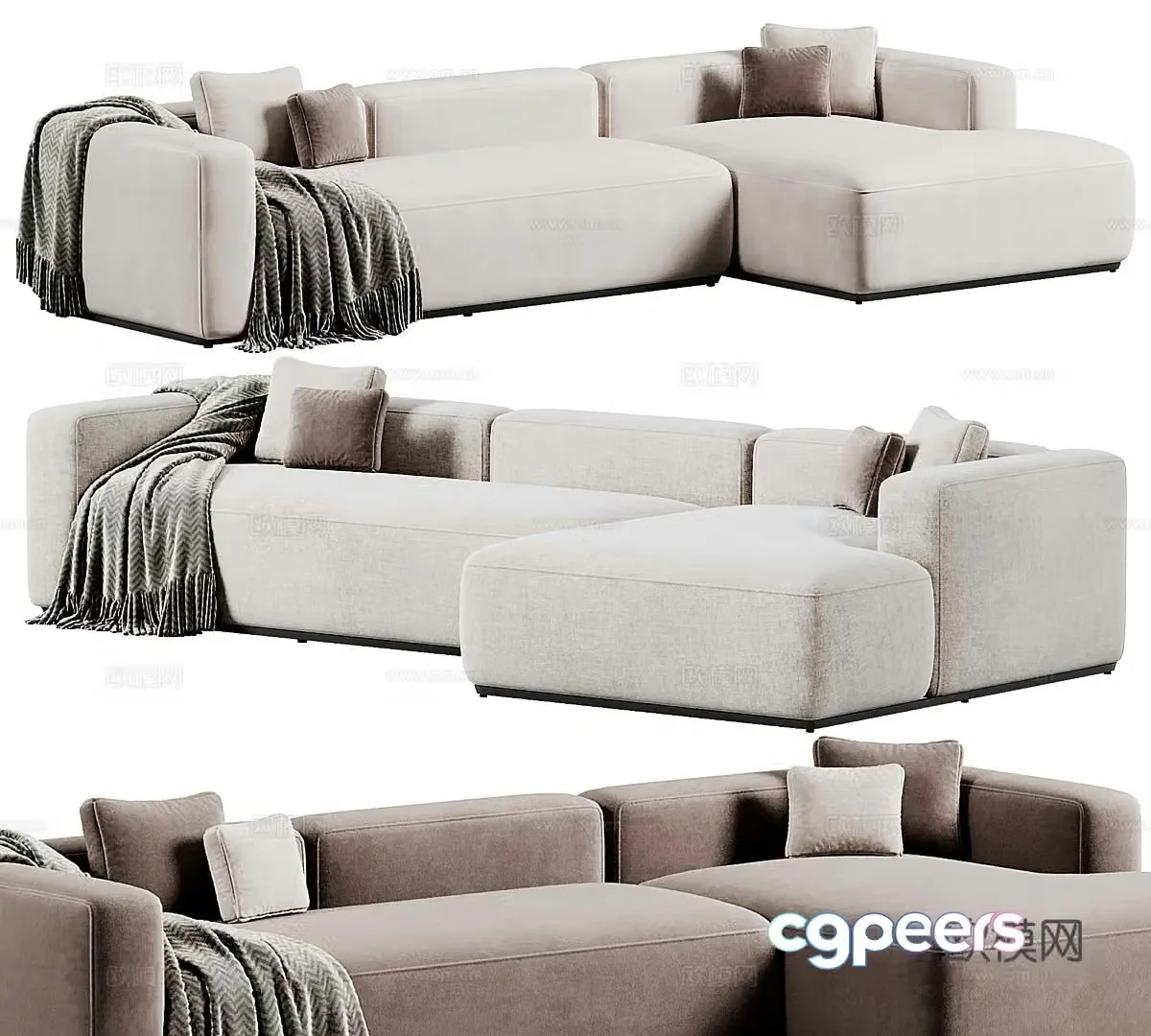 Fabric single sofa three-person sofa right angle sofa L-shaped sofa casual sofa living room sand 3D model