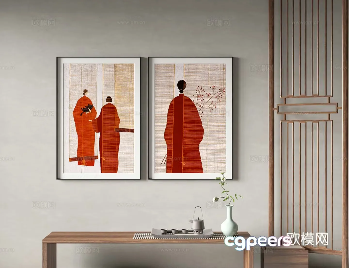New Chinese style decorative painting 3D model