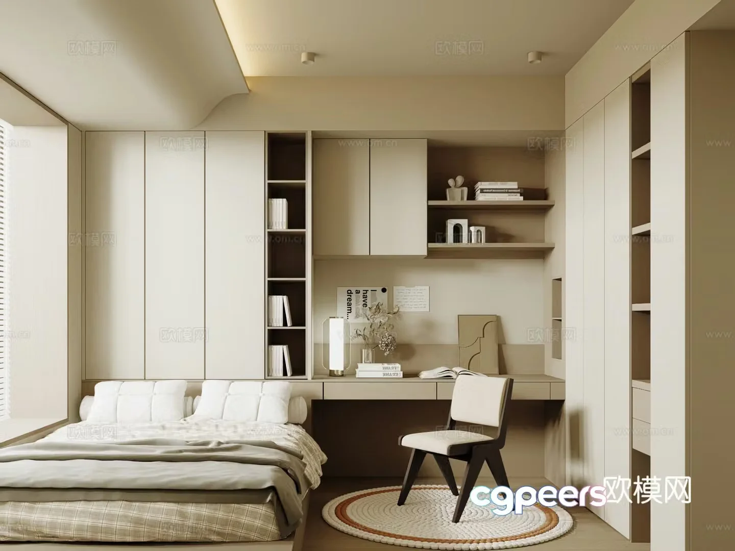Modern tatami bedroom premium gray bedroom second bedroom 3d model