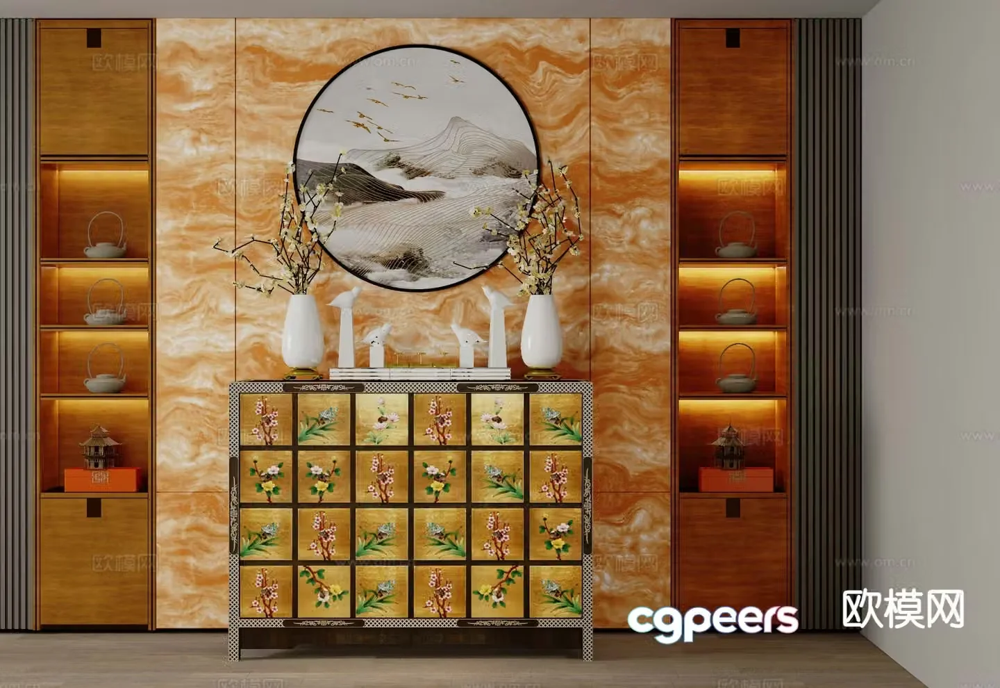 New Chinese style side cabinet entrance cabinet 3D model