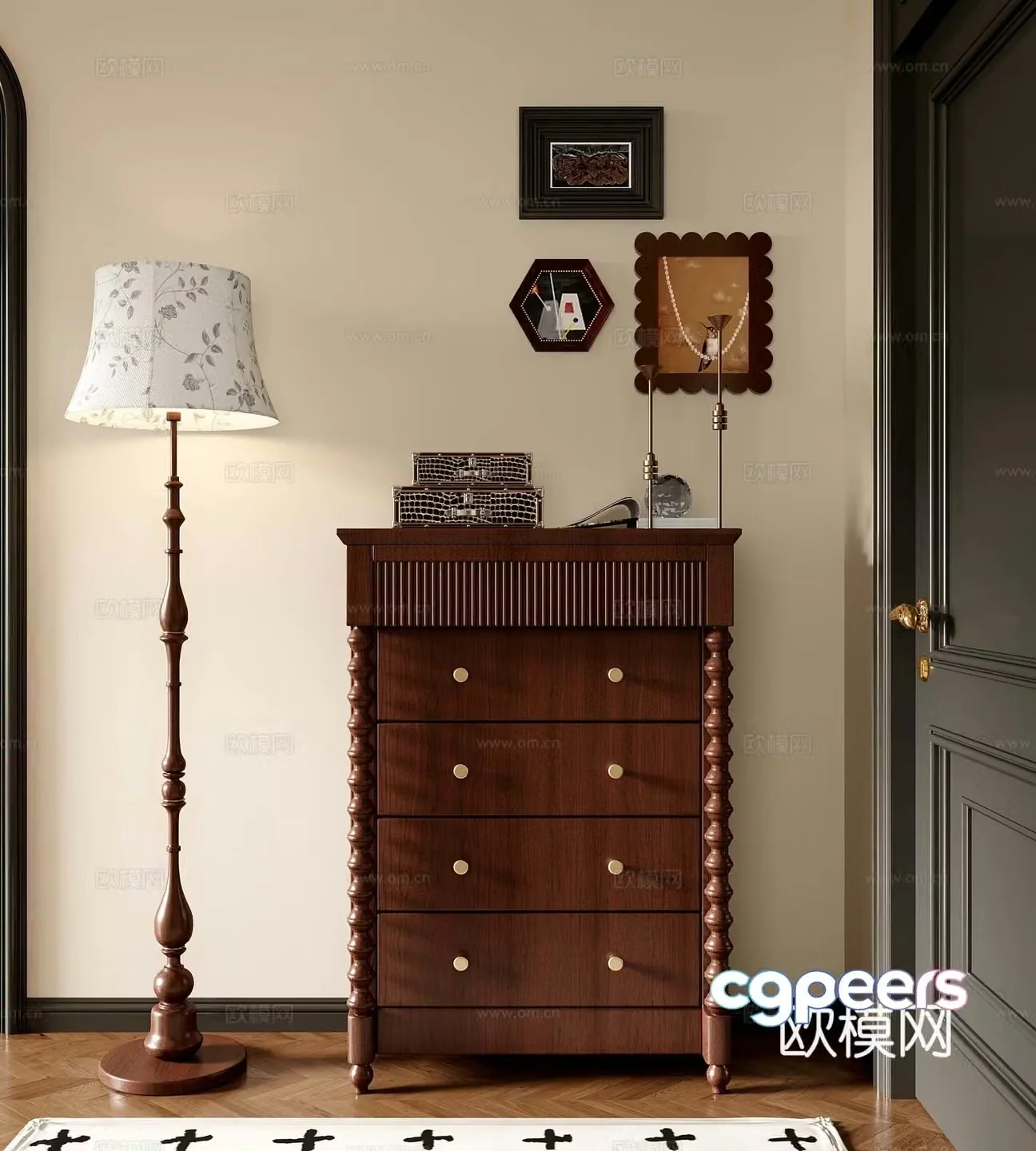 21 French medieval style entrance cabinet high cabinet floor lamp 3D model