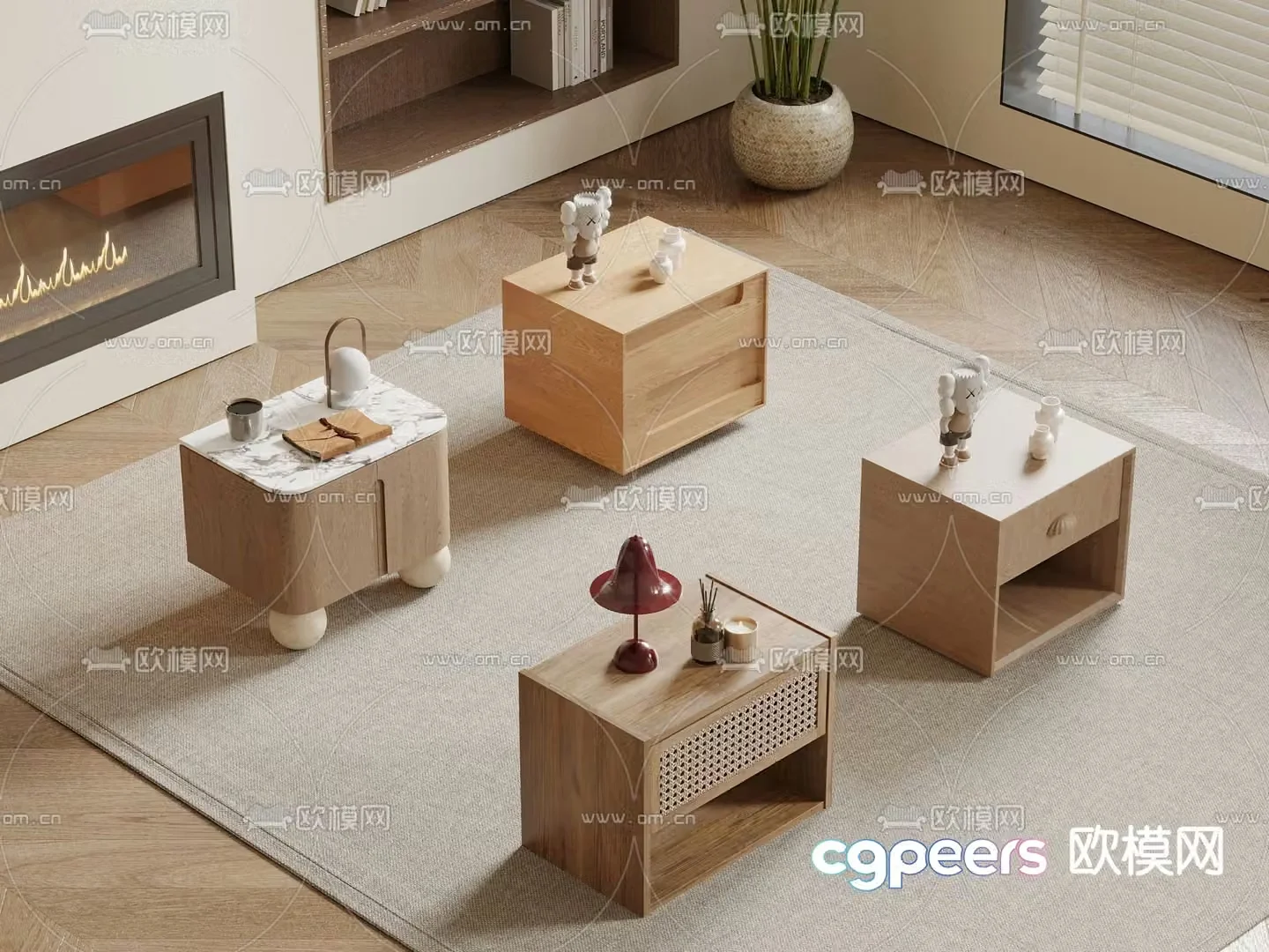 Wabi-sabi style bedside table 3d model