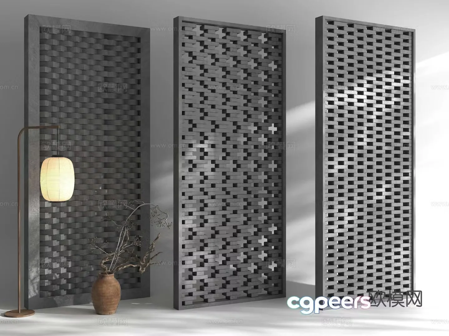 New Chinese style brick and tile partition partition Grid partition leisure chair hollow brick cement brick 3D model
