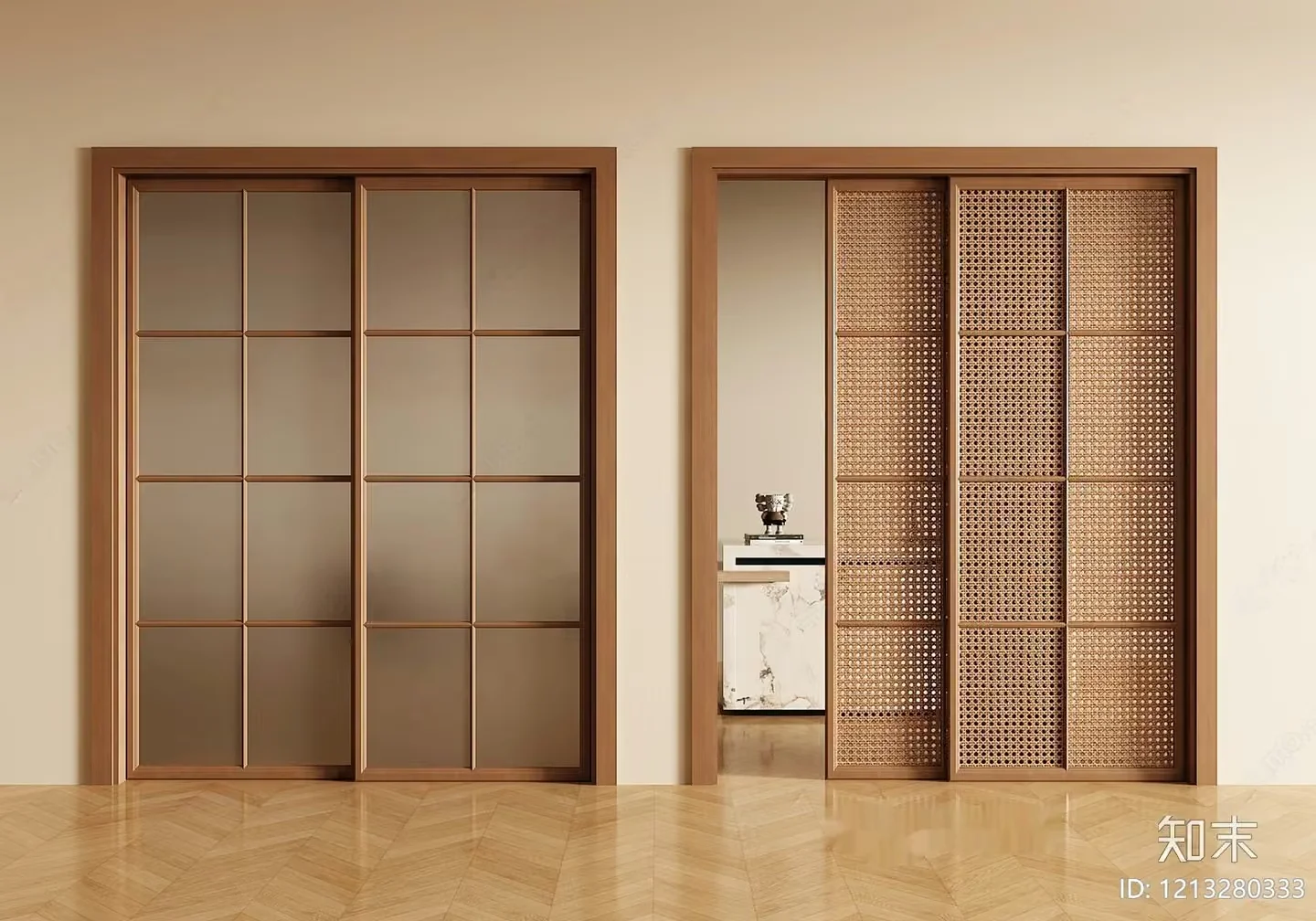 A Sliding Door With A Grid Pattern 3D Model – 4459 – VRAY Render