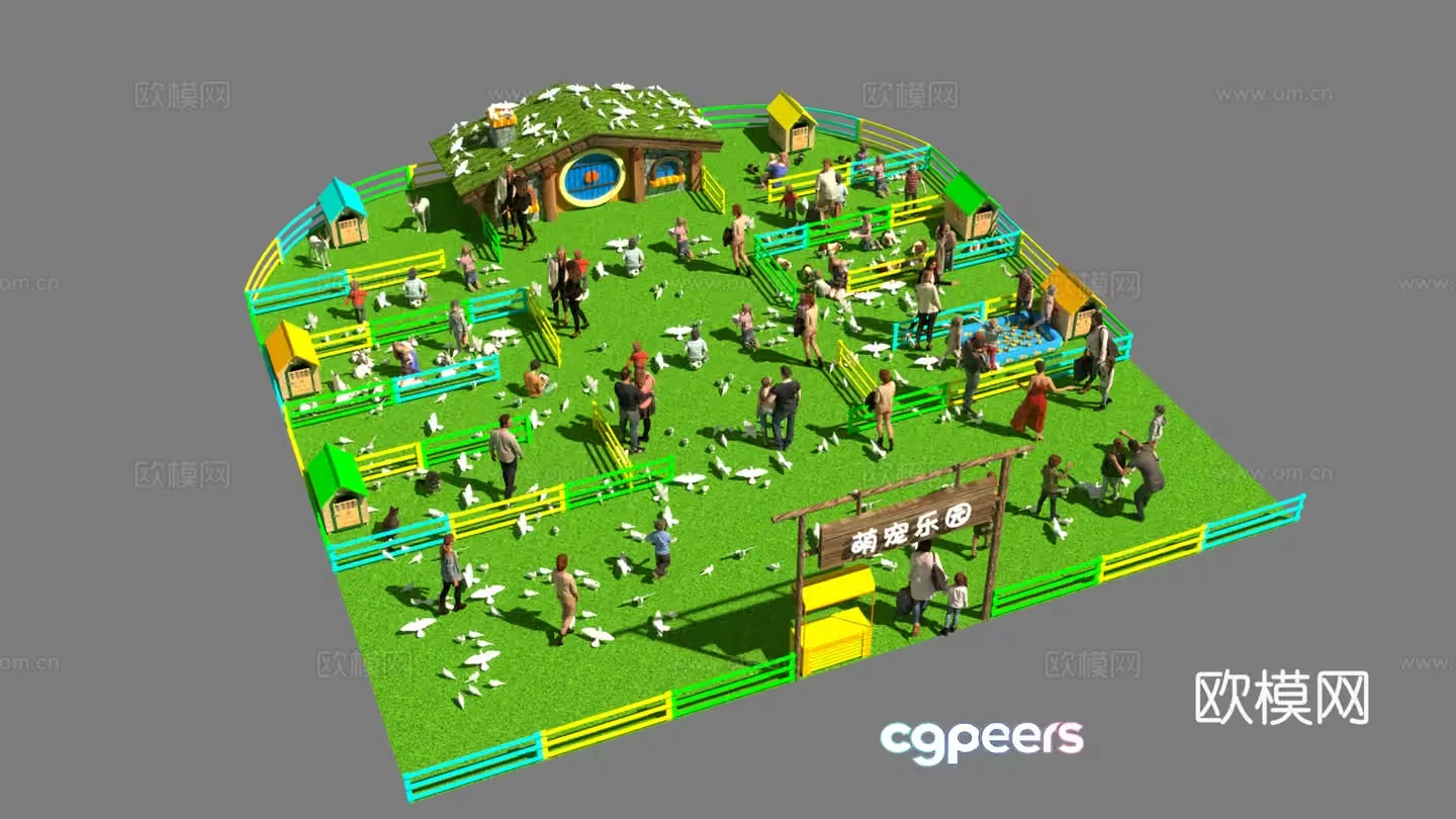 A 3D Model Of A Farm With People And Animals 3D Model – 9040 – VRAY Render