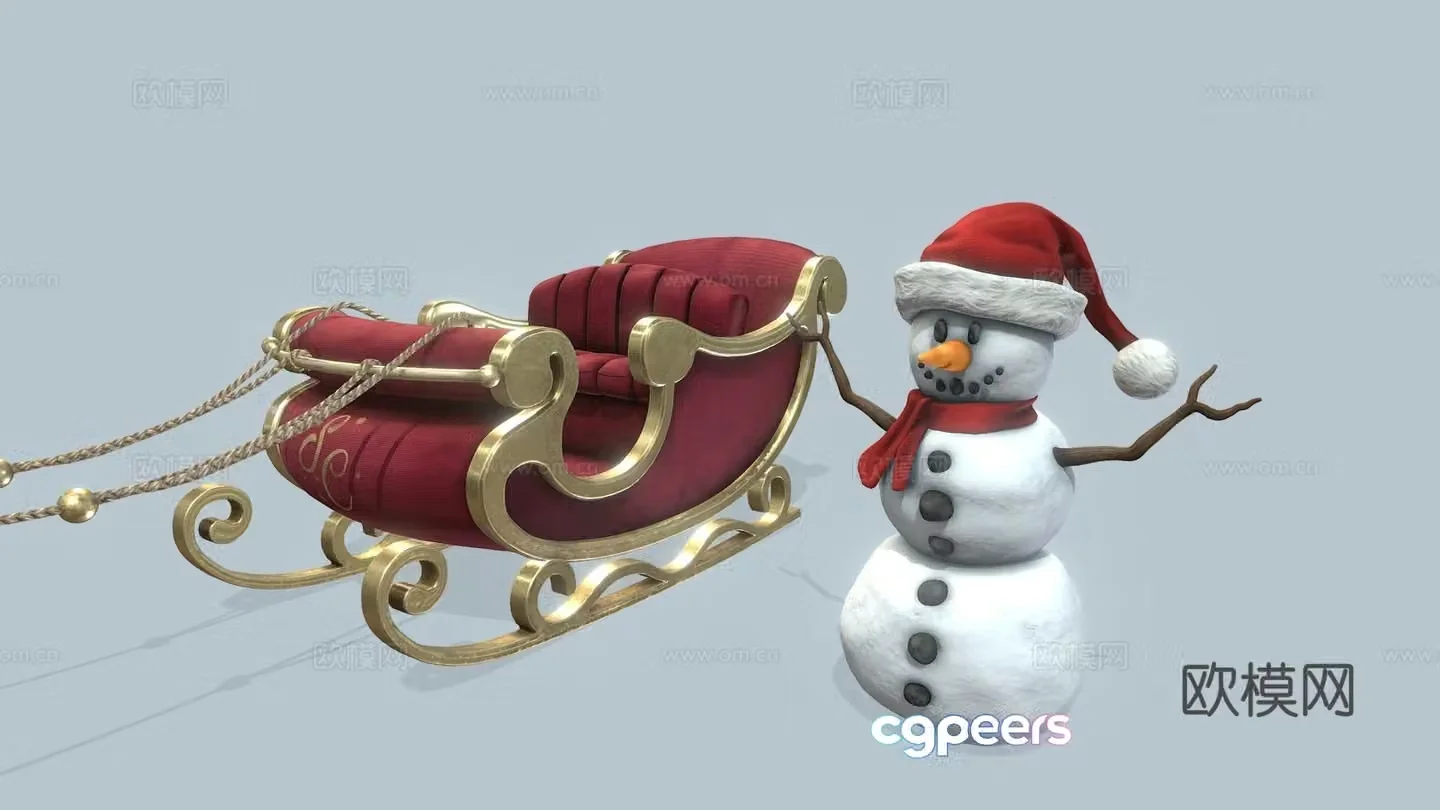christmas decorations sleigh snowman 3d model