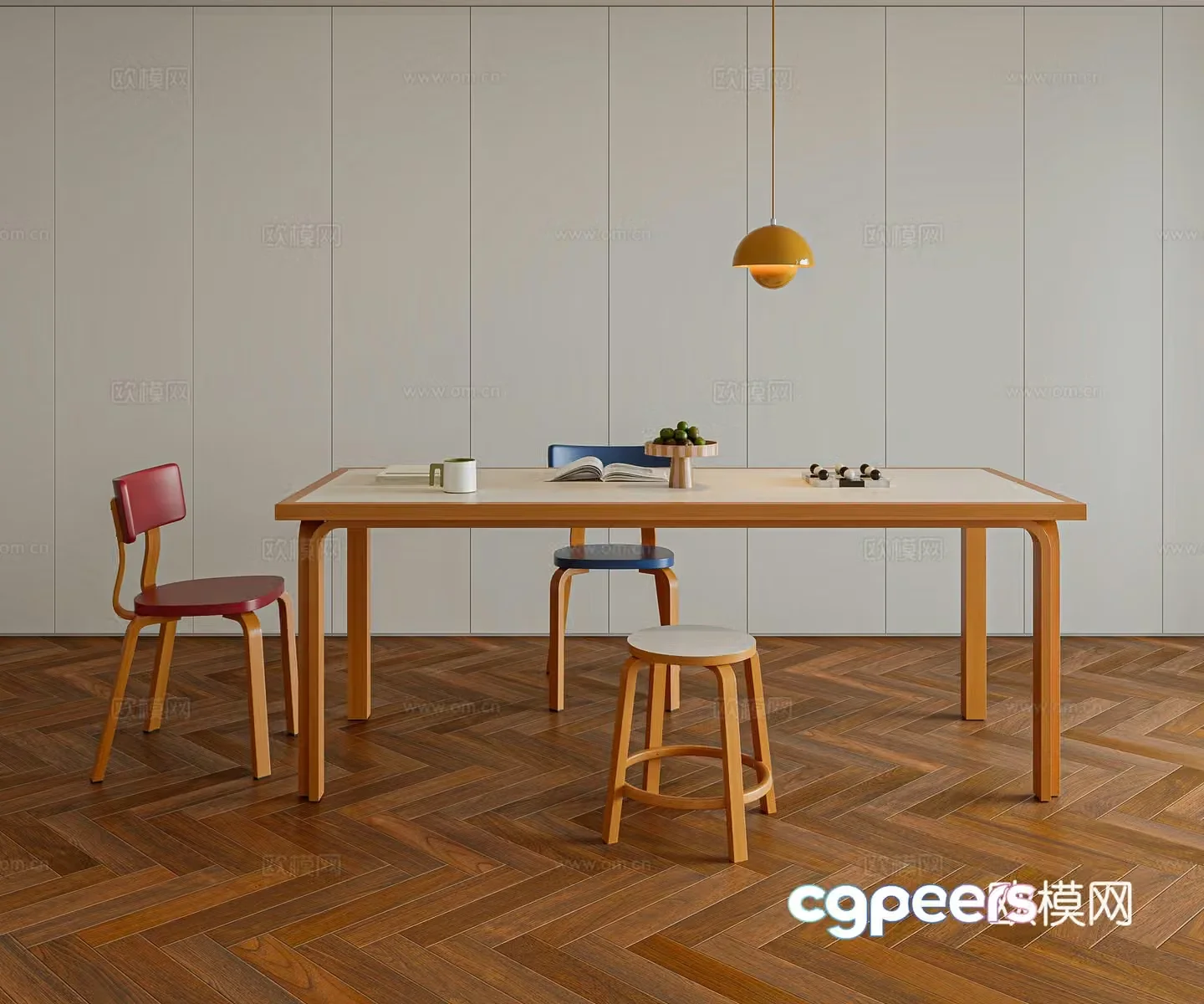 colorful dining table and chairs 3d model